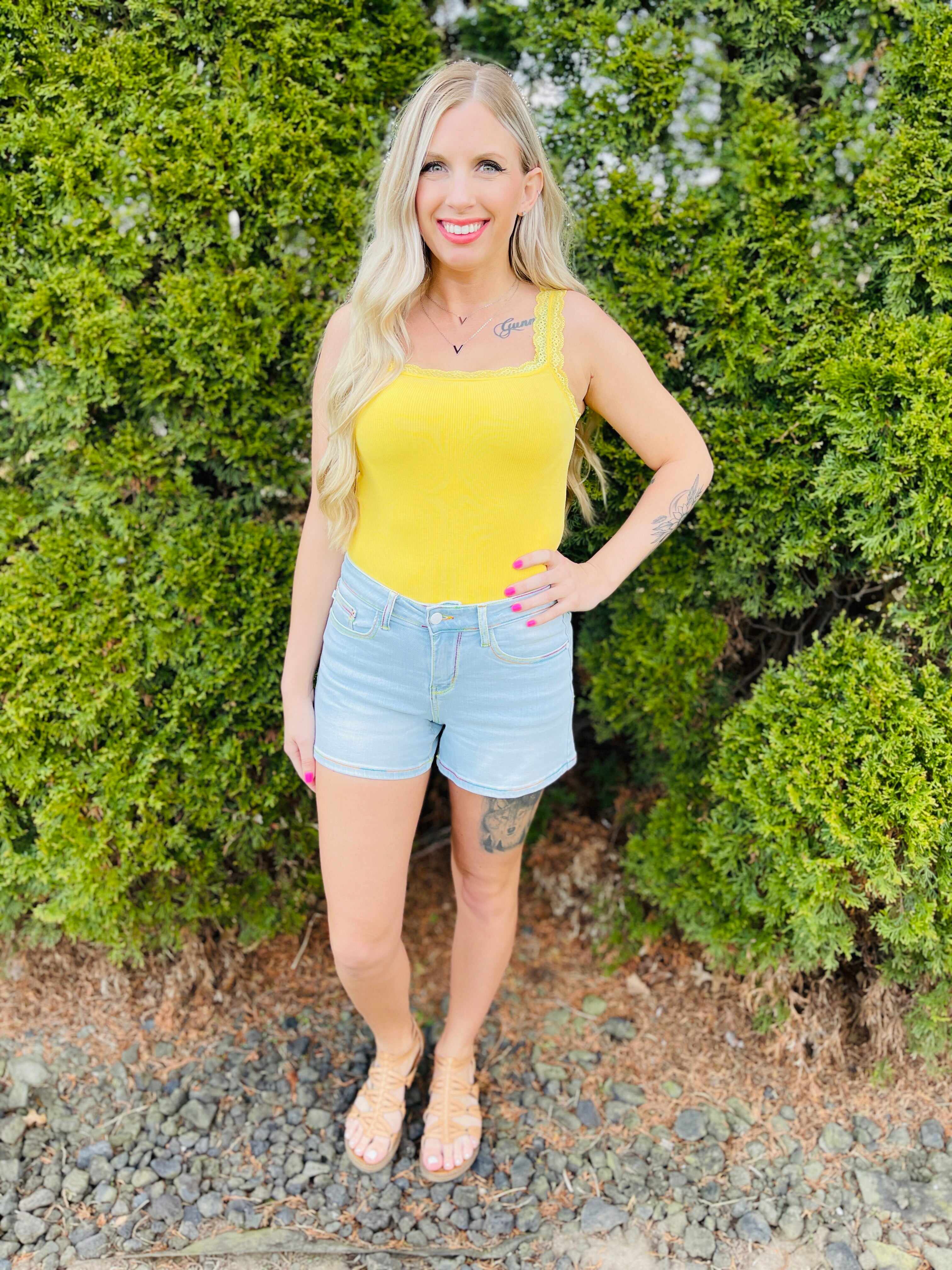 PLUS/REG Make Me Happy Rainbow Thread Shorts