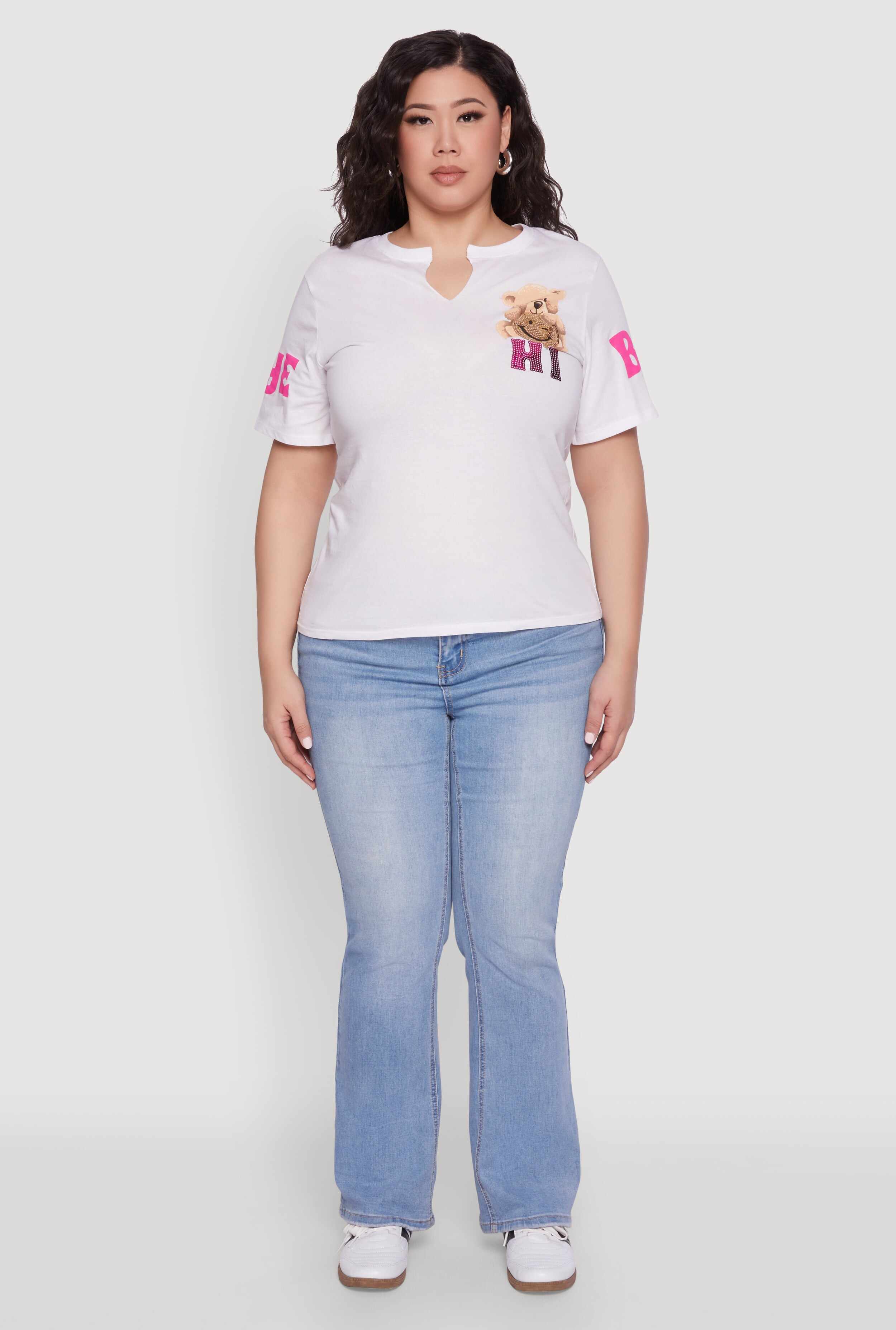 Plus Size Sequin Greetings Bear Graphic Tee