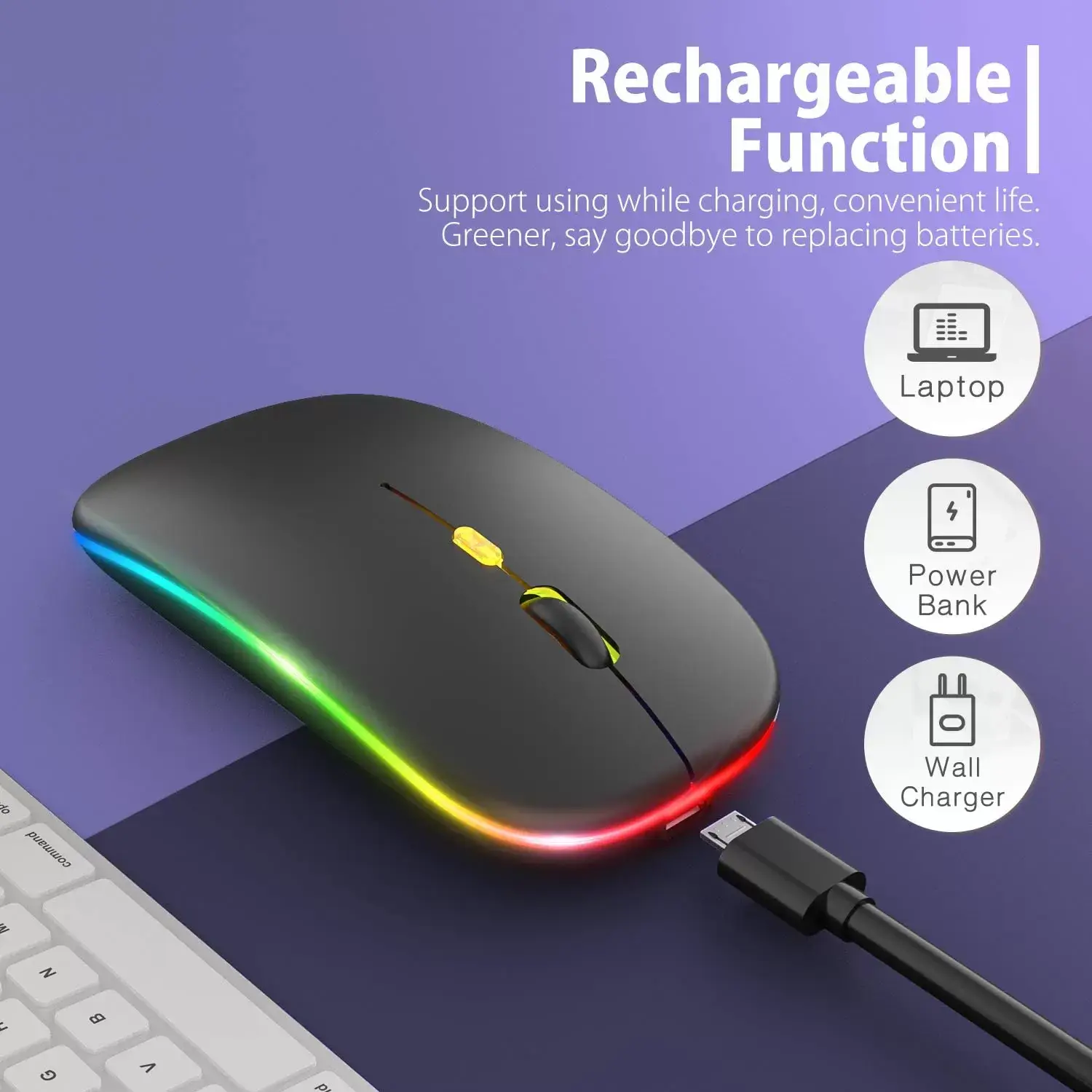 [Upgrade] LED Wireless Mouse, Slim Silent Mouse 2.4G Portable Mobile Optical Office Mouse with USB & Type-c Receiver, 3 Adjustable DPI Levels for Notebook, PC, Laptop, Computer, MacBook (Pink)