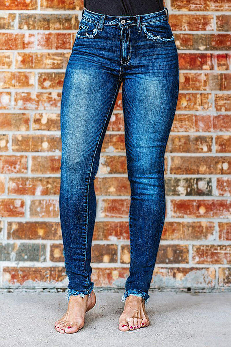 Wash Raw Hem High Rise Stretchy Skinny Jeans