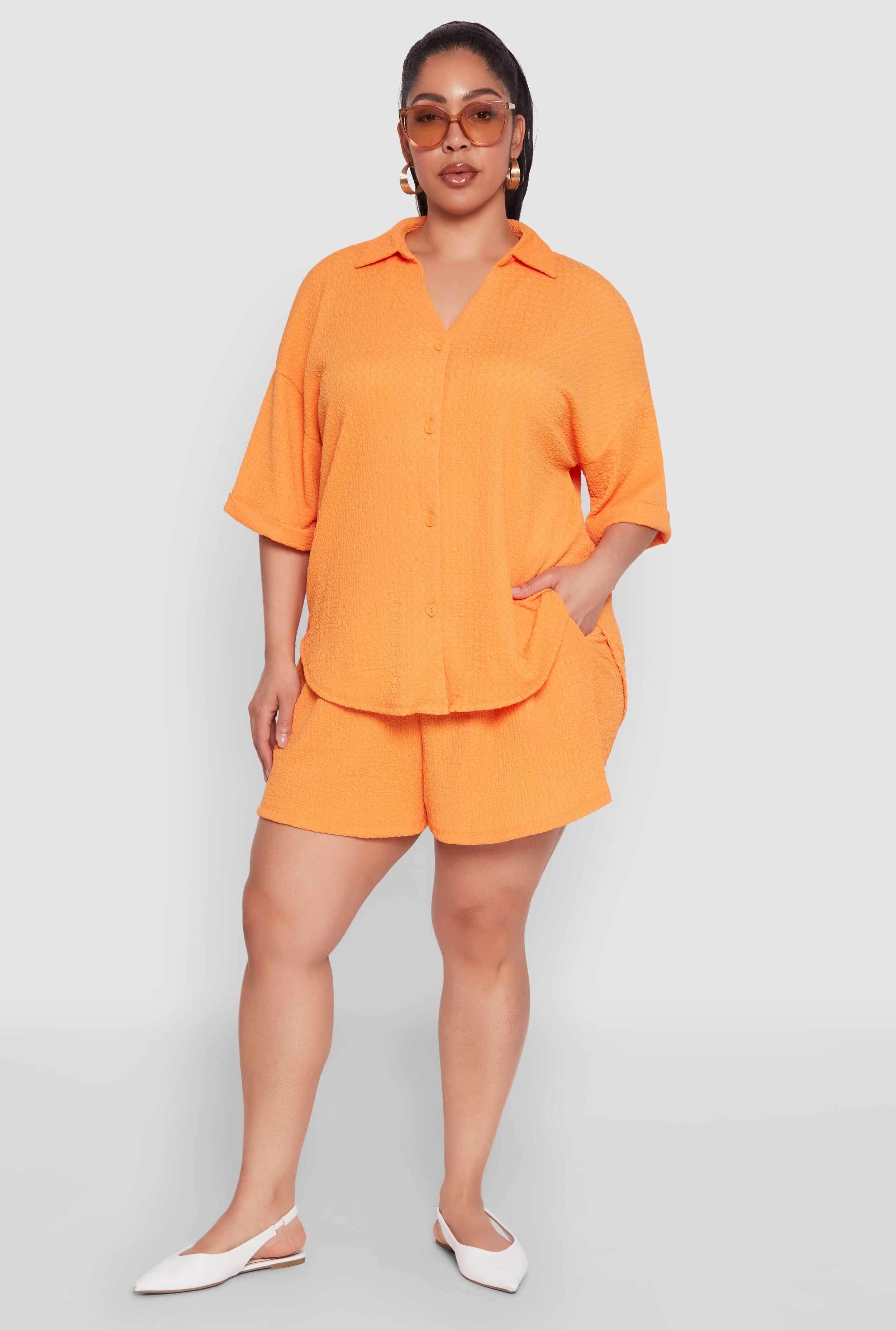 Plus Size Textured Knit Oversized Shirt