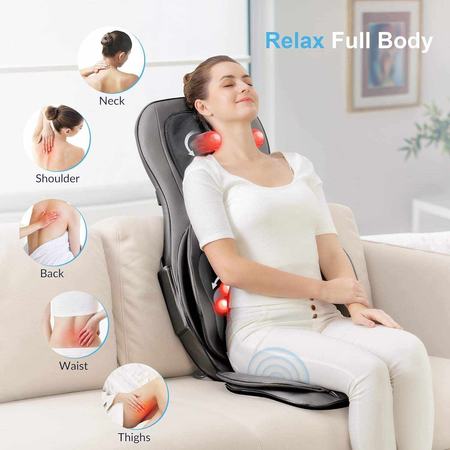 COMFIER Shiatsu Neck Back Massager with Heat and Compression, App Control 2D or 3D Deep Tissue Kneading Massage Chair Pad, Chair Massager for Full Body Pain Relief, Ideal Gifts,Grey