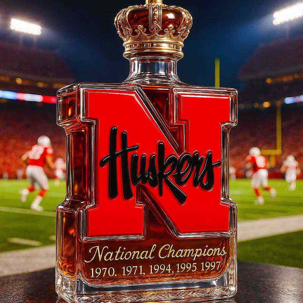 Nebraska Cornhuskers 5-Time National Champions Whiskey Bottle