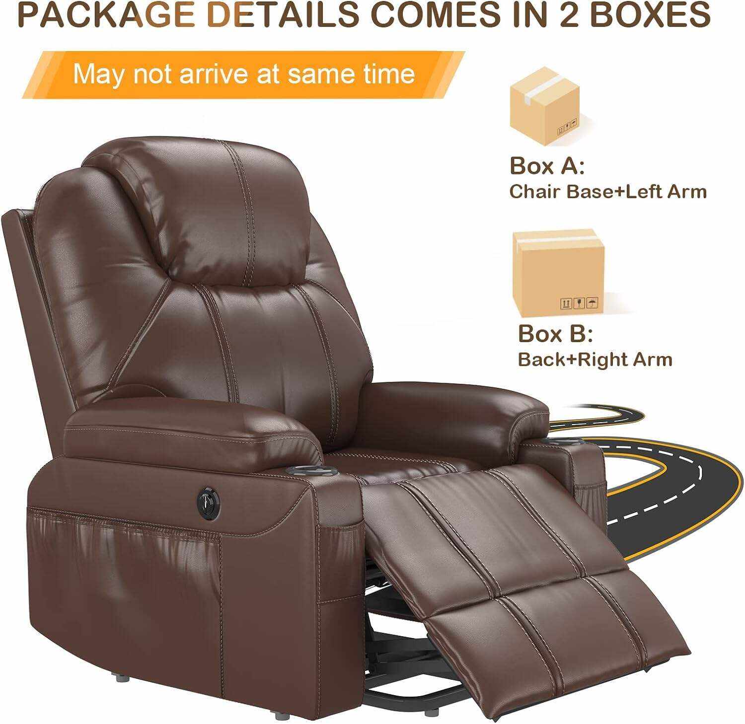 YONISEE Lar2ge Lift Chairs Recliner for Elderly - Power Fabric Lift Chair Modern with Massage and Heat, Extended Footrest, 3 Positions, 2 Side Pockets, and Cup Holders, USB Ports, Coffee Color