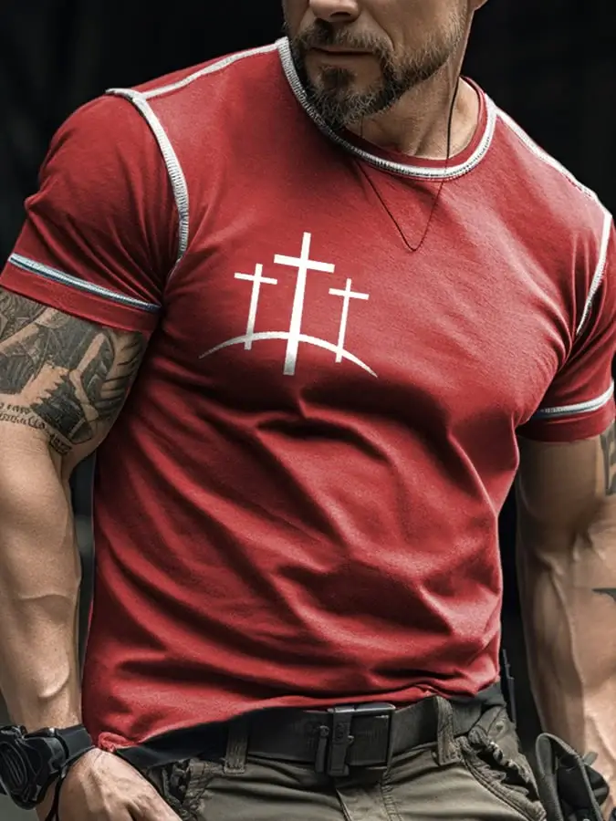 Men's Retro Faith Color Contrast Stitch Print T-Shirt