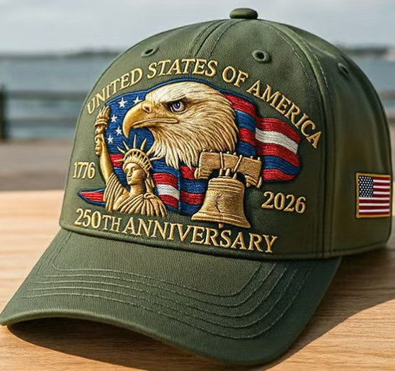 USA 250th Anniversary Embroidered Cap with Eagle Head – Vintage Sunvisor Hat