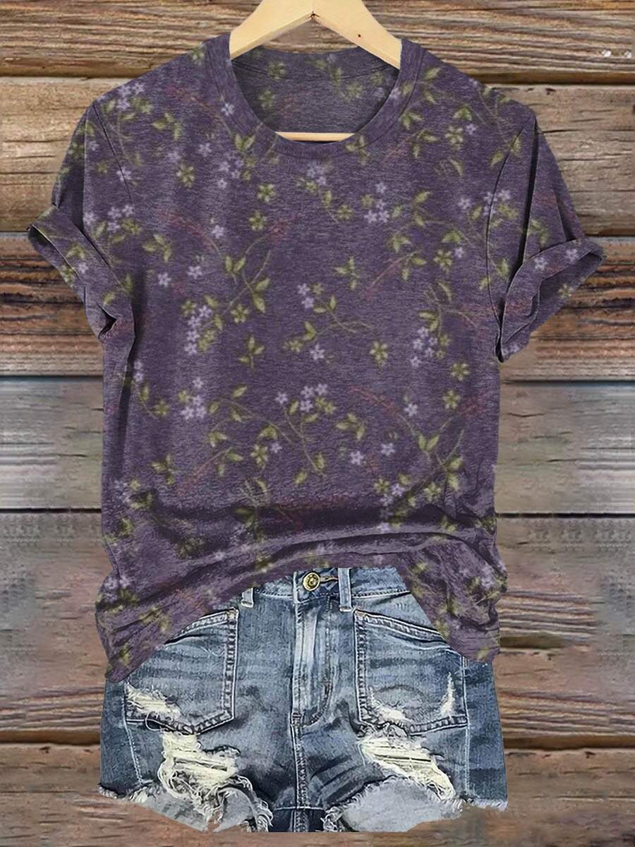 Women's Vintage Floral Art Print Pocket Cotton Dress