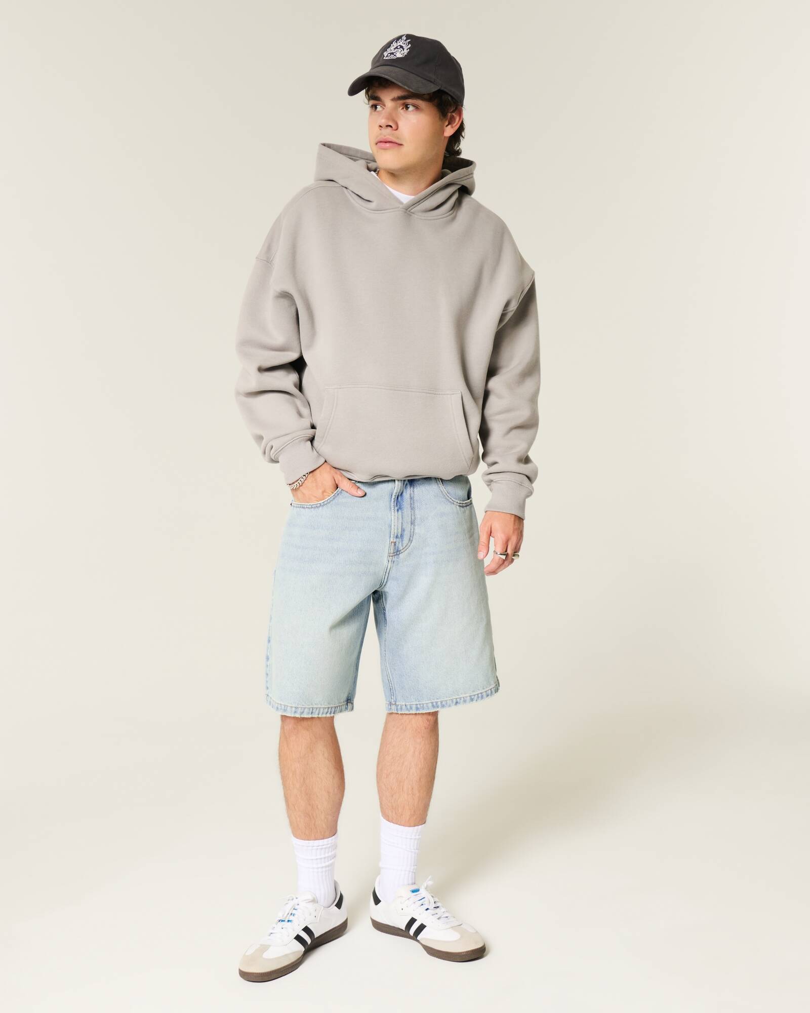 Washed Black Baggy Denim Shorts