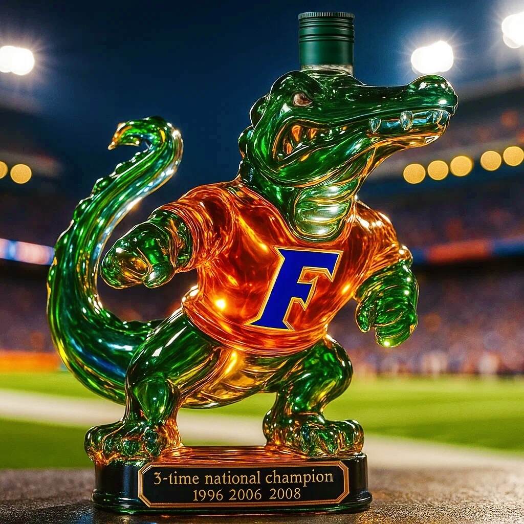 Florida Gators 3 Time National Champion Whiskey Bottle