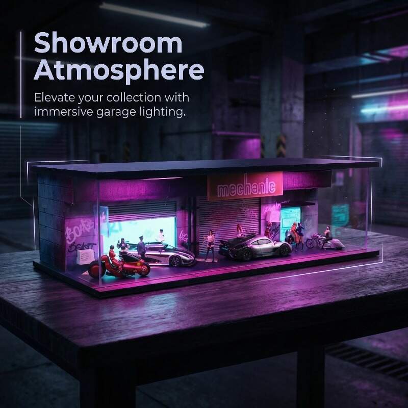 1:64 Scale Night City Street Diorama Display Case with LED Lighting – Premium Dust-Proof Showcase for Diecast Cars