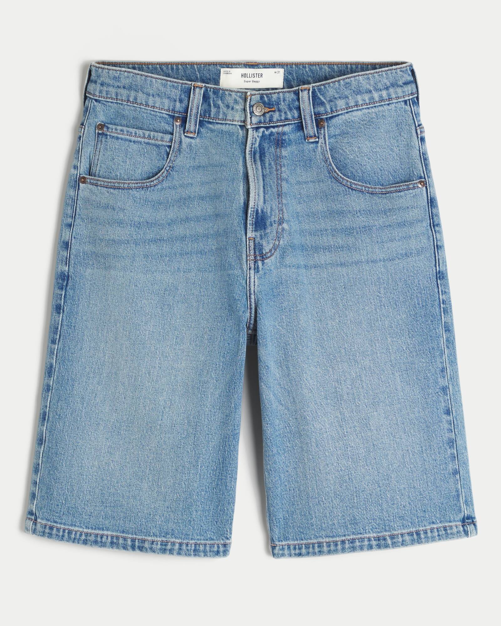 Washed Black Cat Graphic Super Baggy Denim Shorts