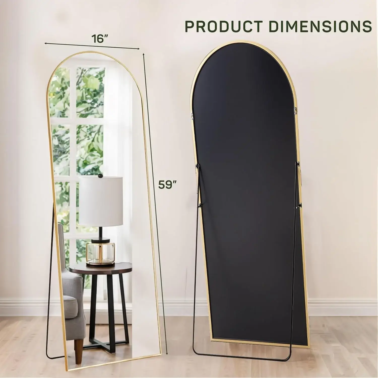 Full Length Mirror with Stand, Floor Mirror with Aluminum Alloy Frame for Bedroom, Standing Full Body Mirror for Wall, Cloakroom