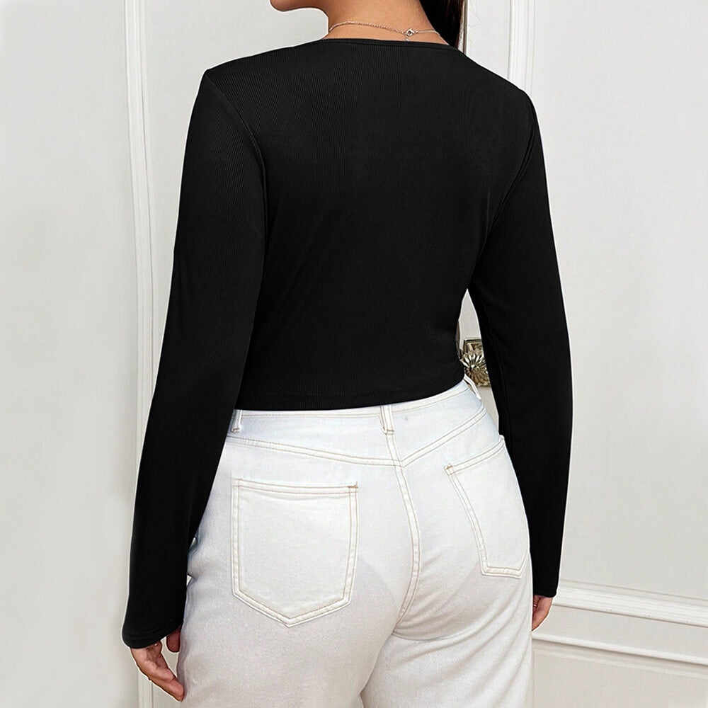 Women's Elegant Long-sleeved Slim-fitting Slimming Solid Color Top