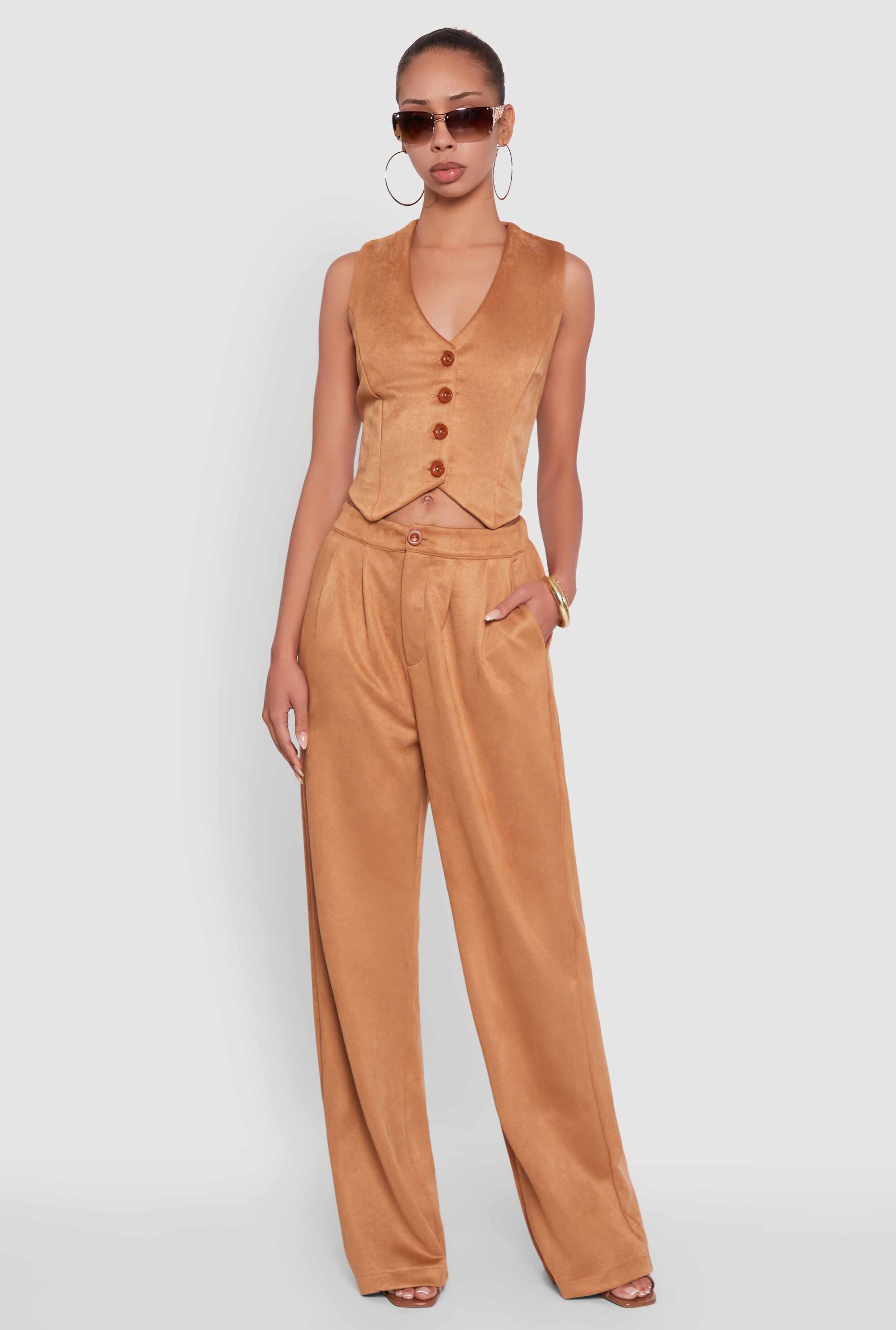 Faux Suede Button Front Vest