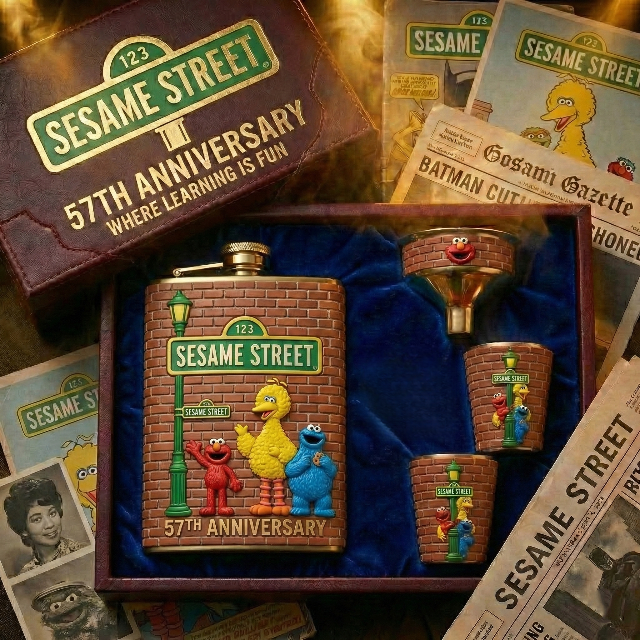 Sesame Street 57th Anniversary Commemorative Flask Gift Set