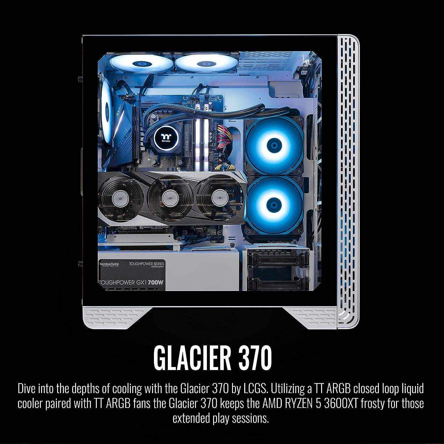 Thermaltake Frostbite 380 Gaming Desktop (AMD RyzenTM 7 5800X 8-core, ToughRam RGB DDR4 3600Mhz 32GB Memory, NVIDIA® GeForce RTXTM 3080, 1TB NVMe M.2, Win10 Home) D3FB-B550-380-LCS