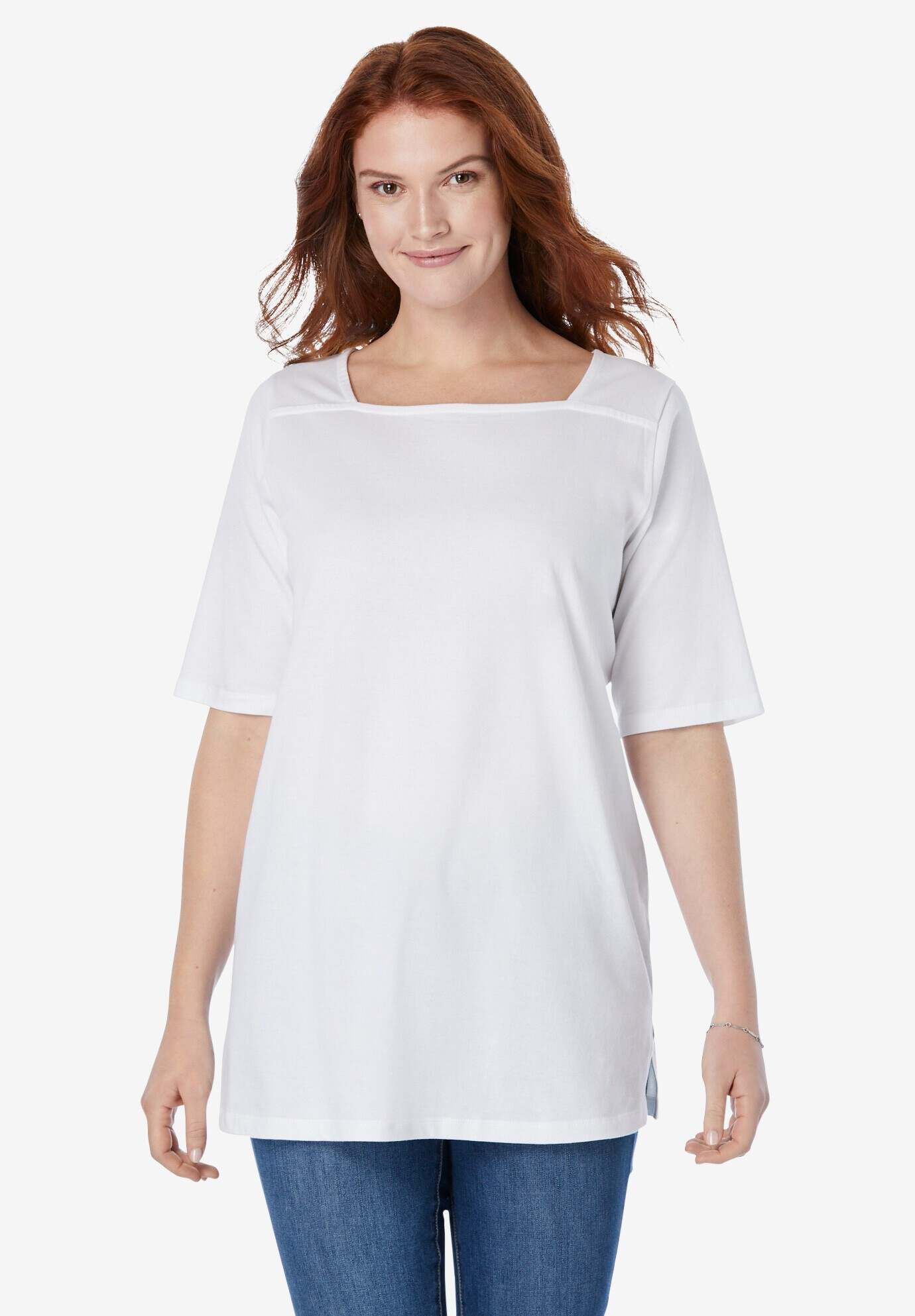 Perfect Elbow-Sleeve Square-Neck Tee