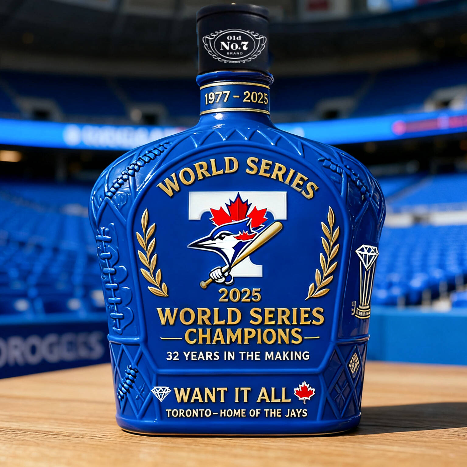 Blue Jays 2025 World Series Champions Whiskey Bottle