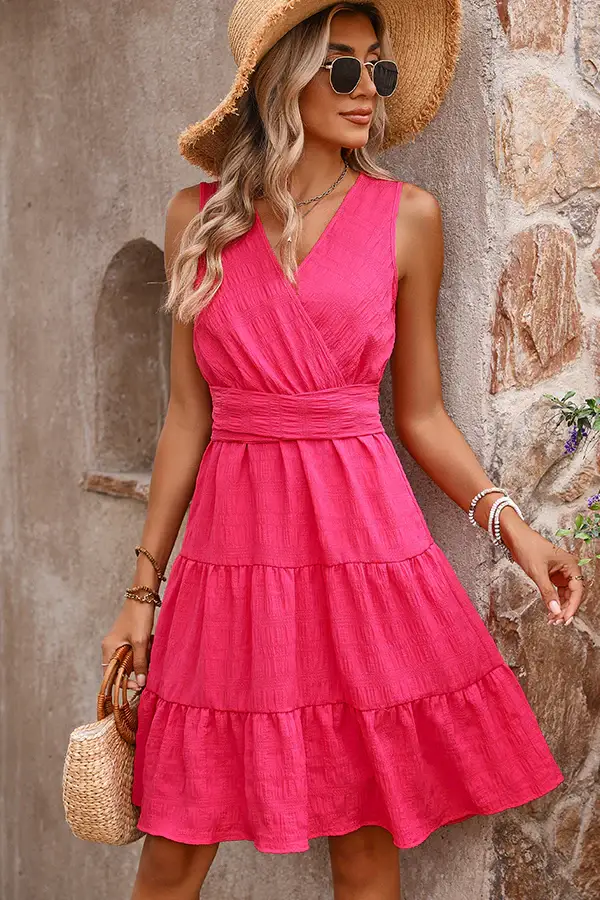 Fashion Solid Color Tie Waist Casual Dress