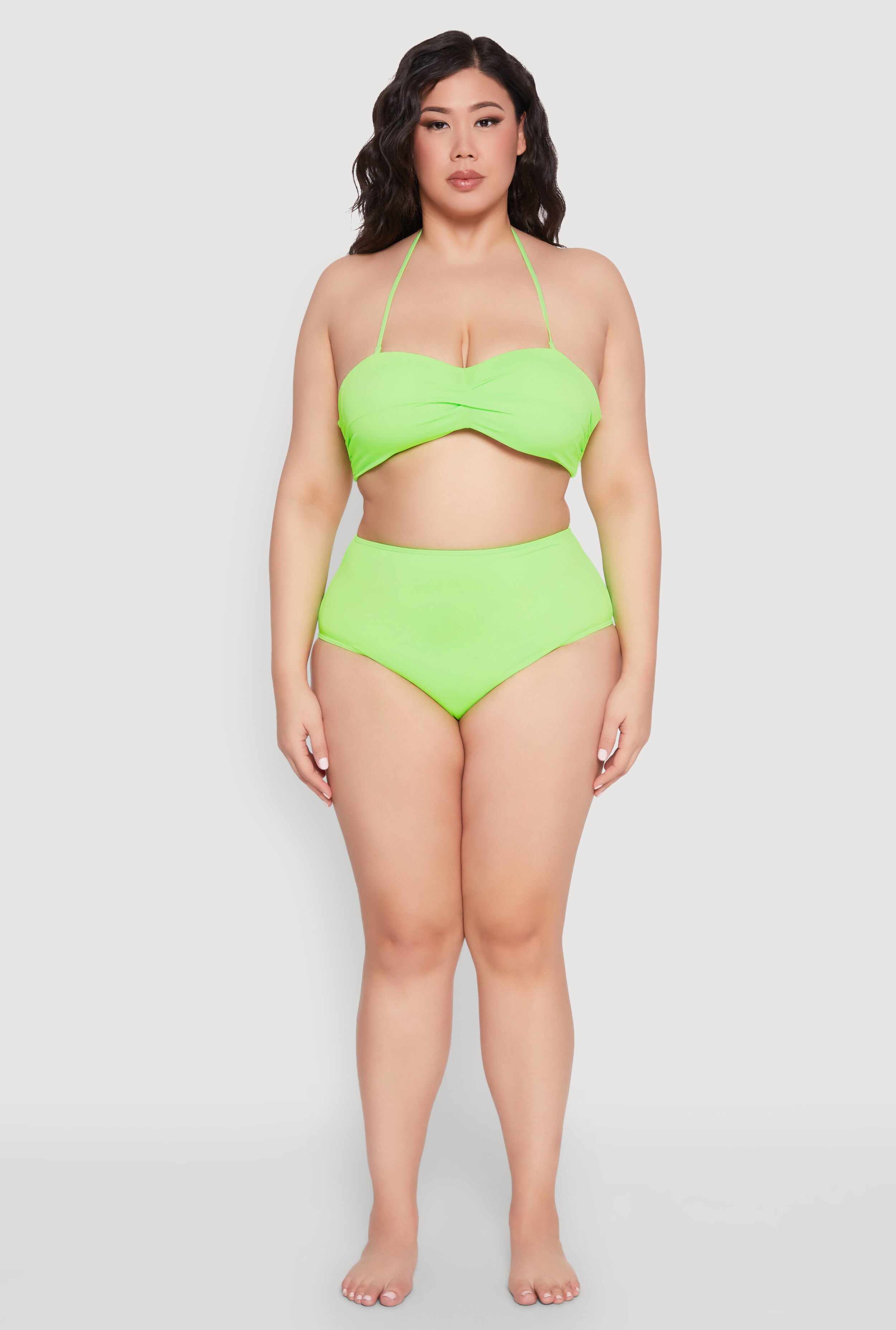 Plus Size Solid Halter Neck Bandeau Bikini Top