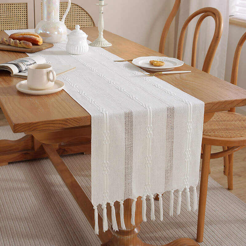 Hand - Woven Cotton And Linen Table Flag With Hollow Tassels, Suitable For Household And Rural Dining Tables