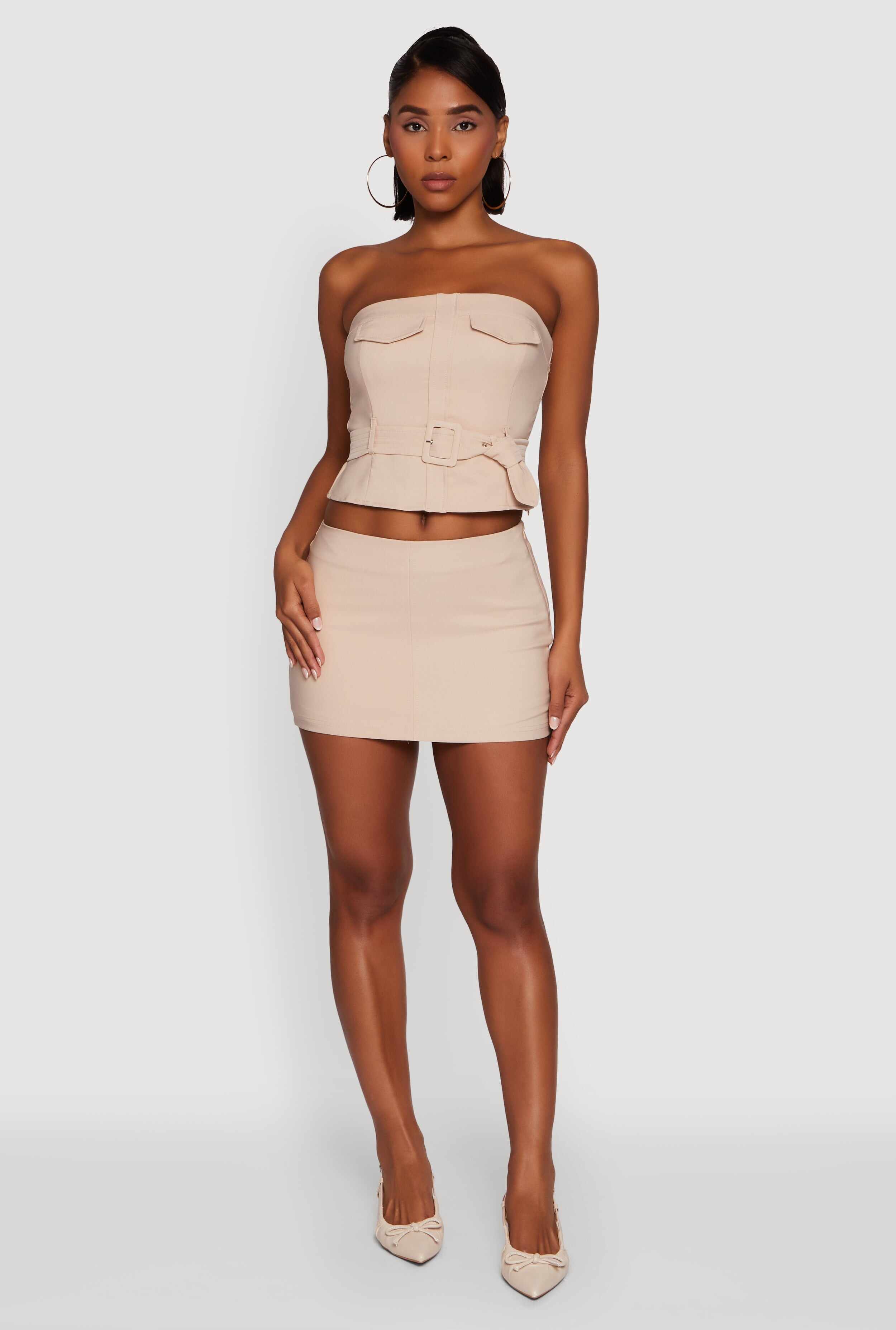 Haute Monde Flap Detail Belted Cropped Tube Top