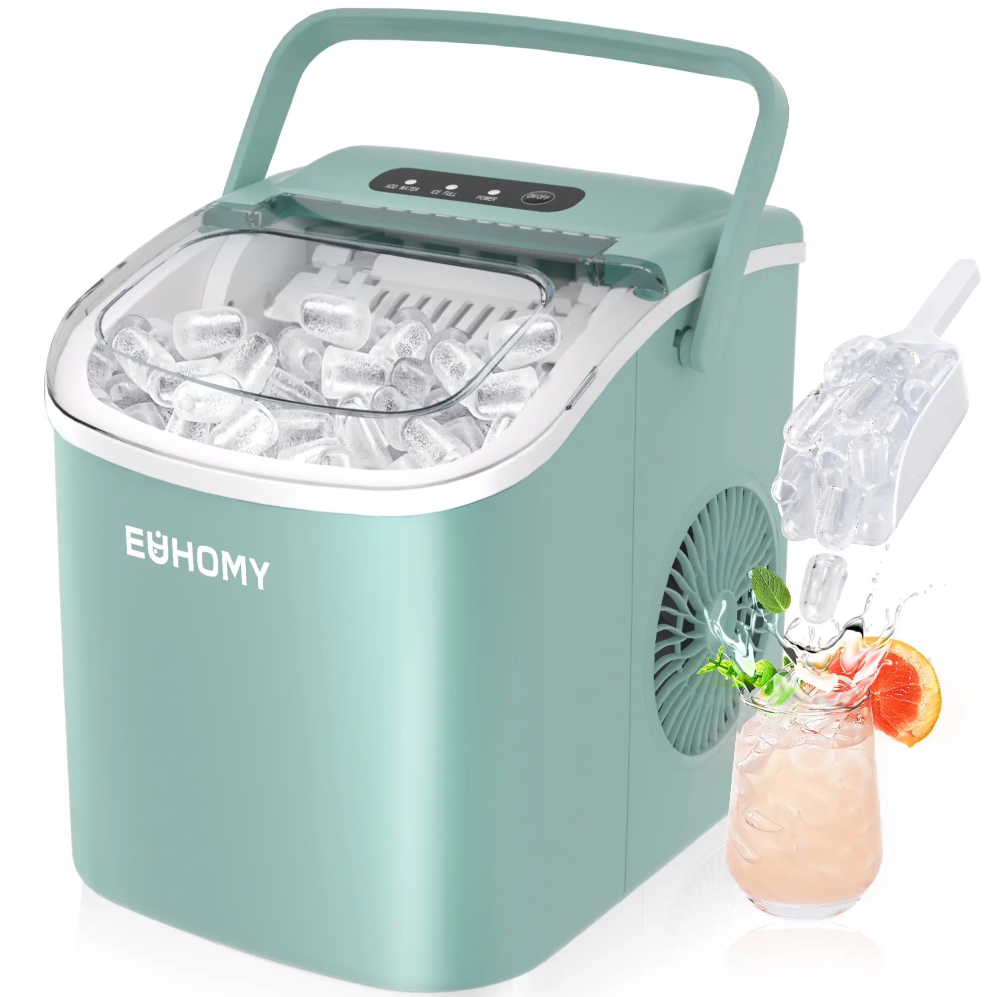 Ice Maker Countertop with Handle, 26lbs in 24Hrs, 9 Ice Cubes Ready in 6 Mins, Auto-Cleaning Portable Ice Maker with Basket and Scoop, for Home/Kitchen/Camping/RV. (2026 New Silver) Utensils