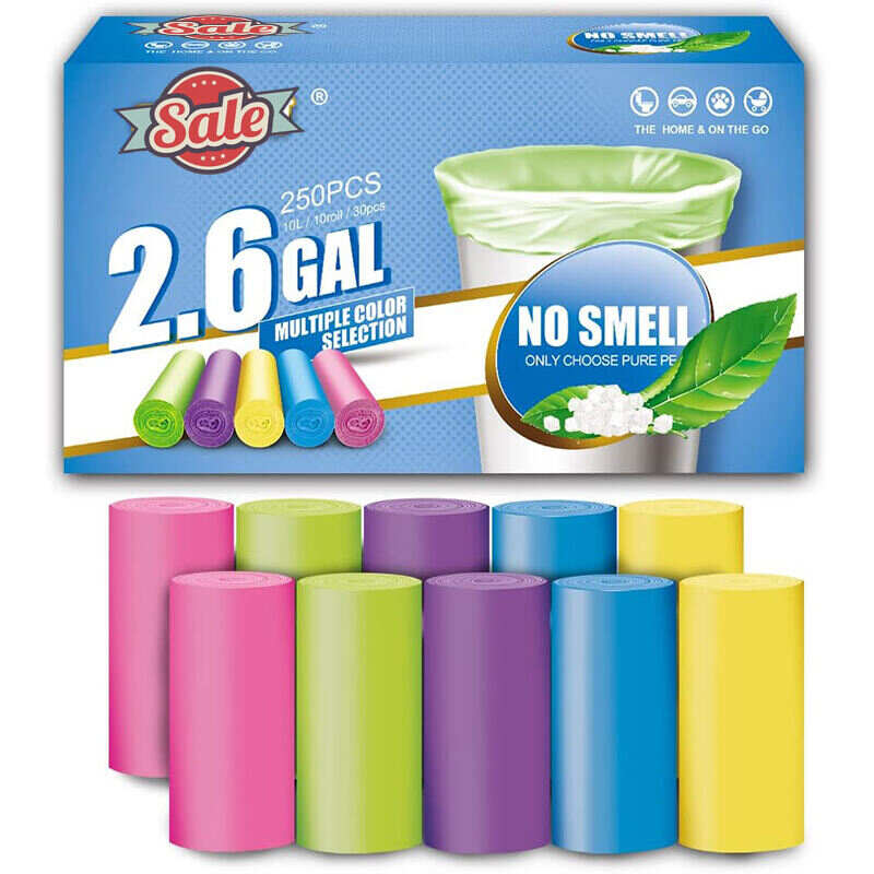 Small Trash Bag, 2.6 Gallon Garbage Bags FORID Bathroom Trash can Liners for Bedroom Home Kitchen 150 Counts 5 Color