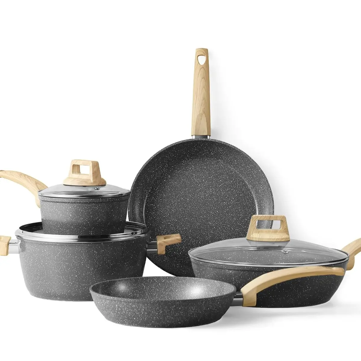 Pots and Pans Set Non stick, Ceramic Cookware Set Nonstick Kitchen Cooking Set w/Frying Pan Saucepan Saute Pan Casserole