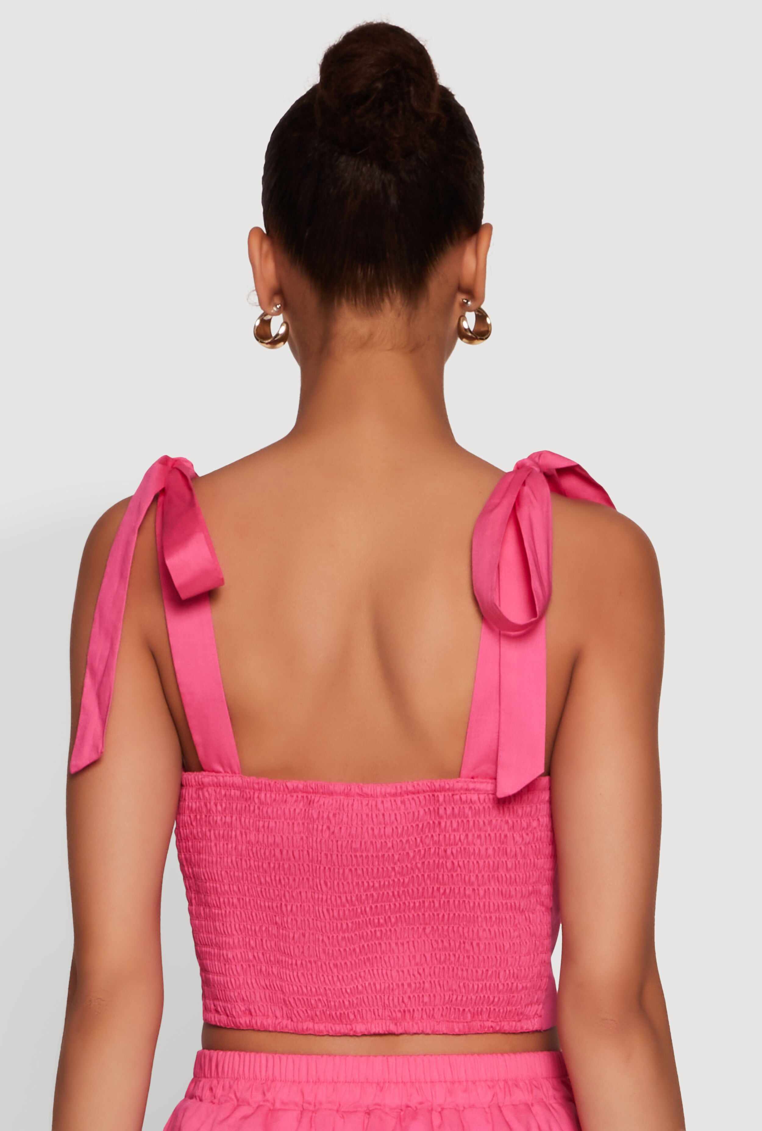 Chic Bow Detail Smocked Crop Top