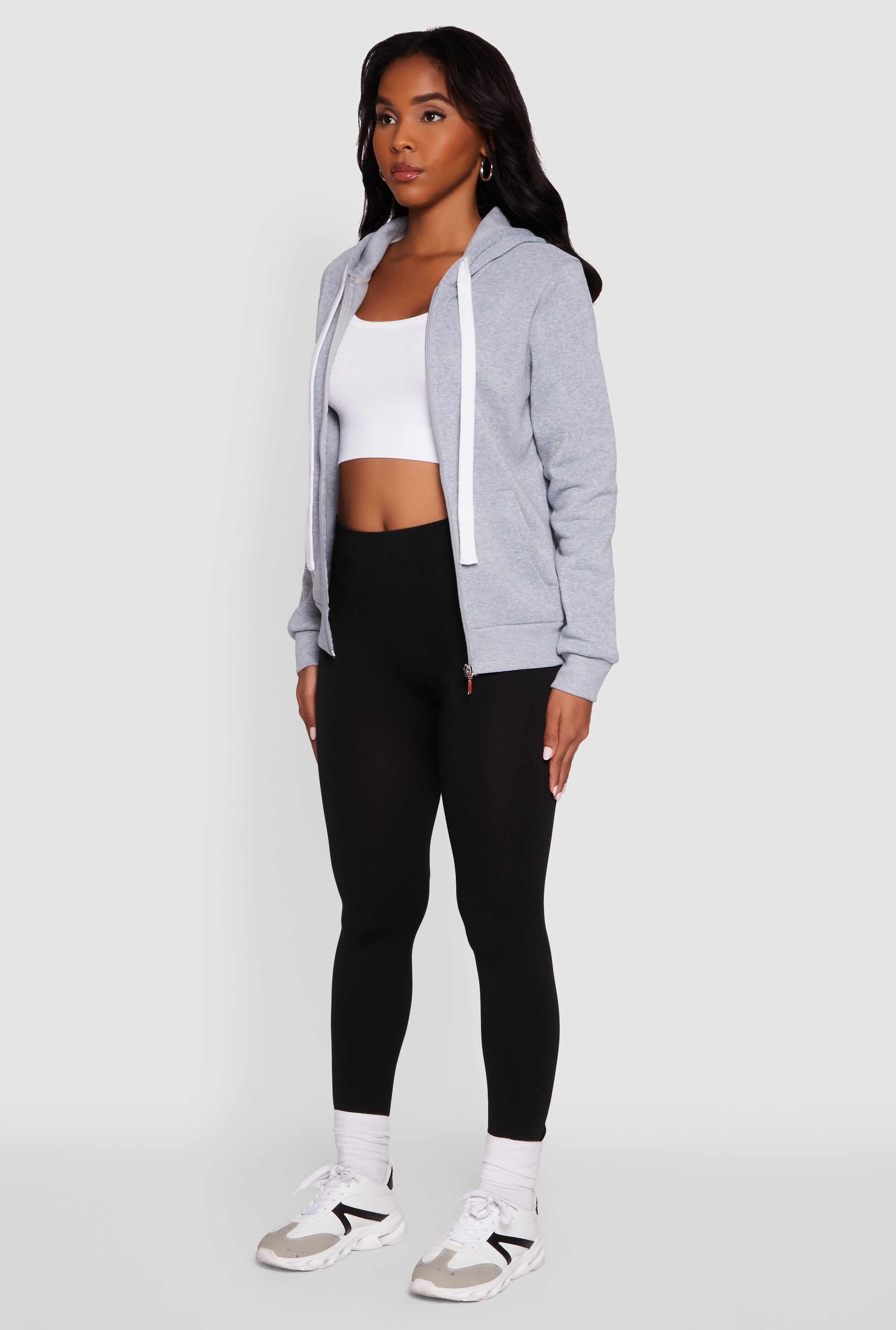 Zip Front Fleece Long Sleeve Hoodie