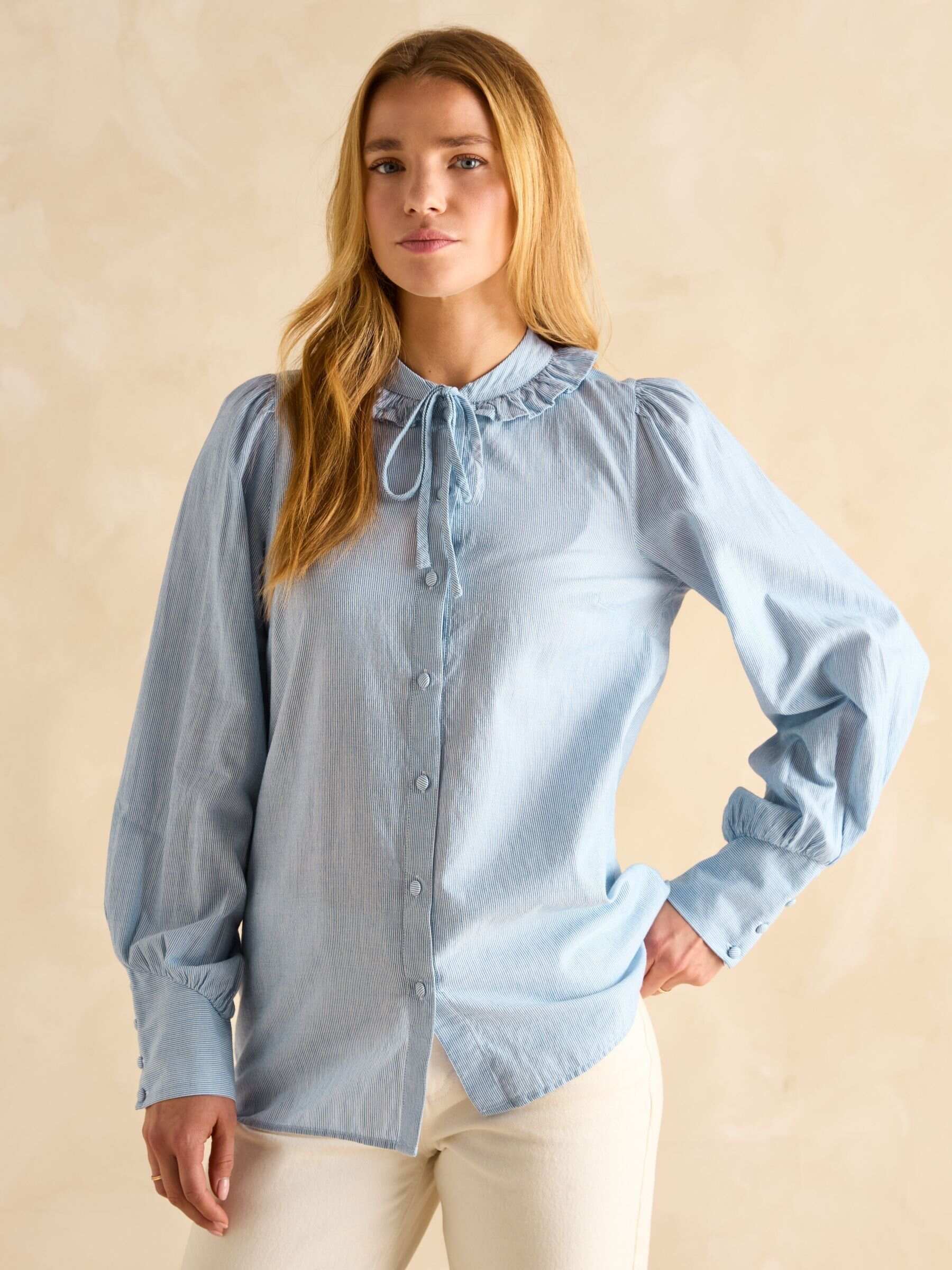 Harper Blue Tie Neck Blouse