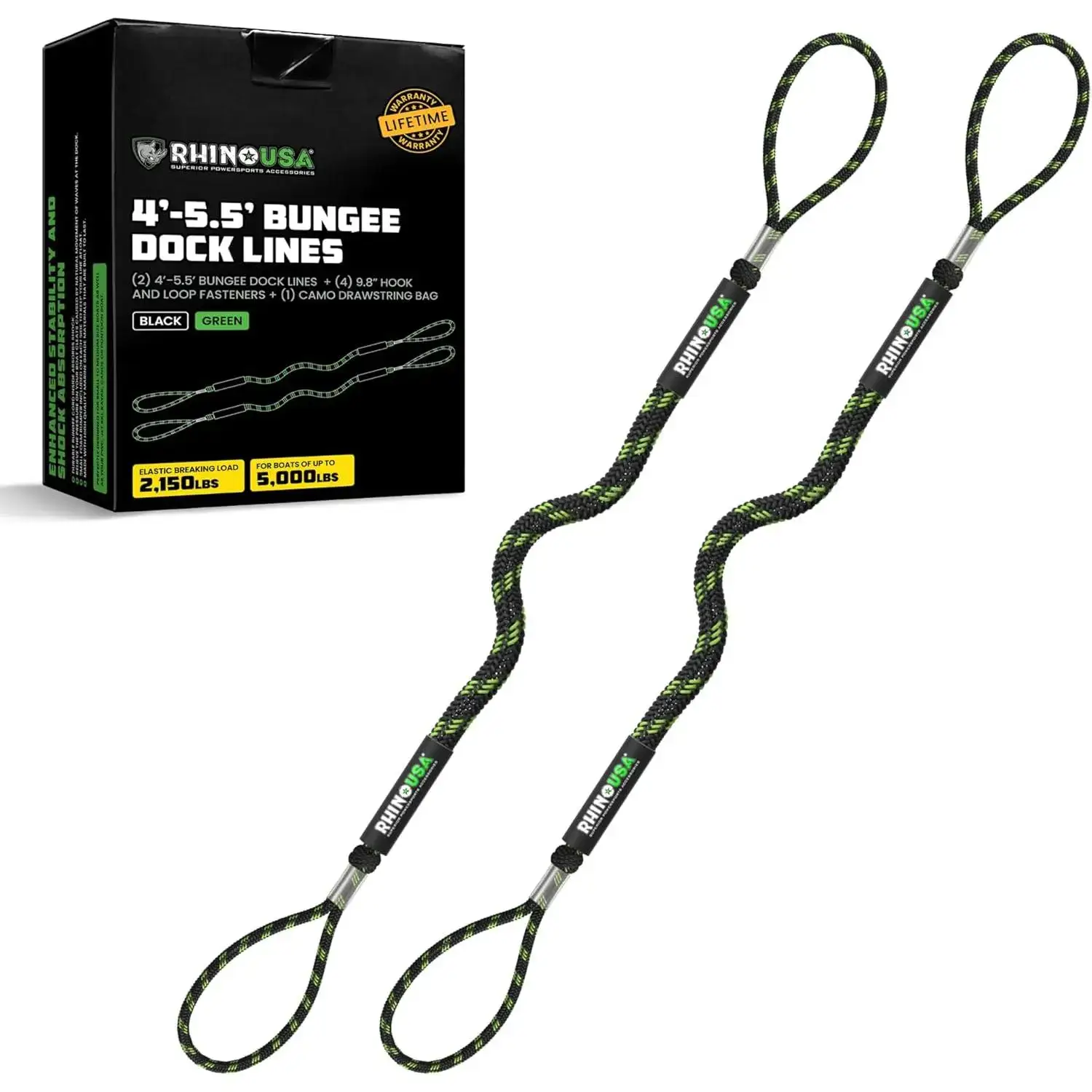 Heavy-Duty Bungee Dock Lines - Bungee Dock Rope for Jetski, Boat, and More.