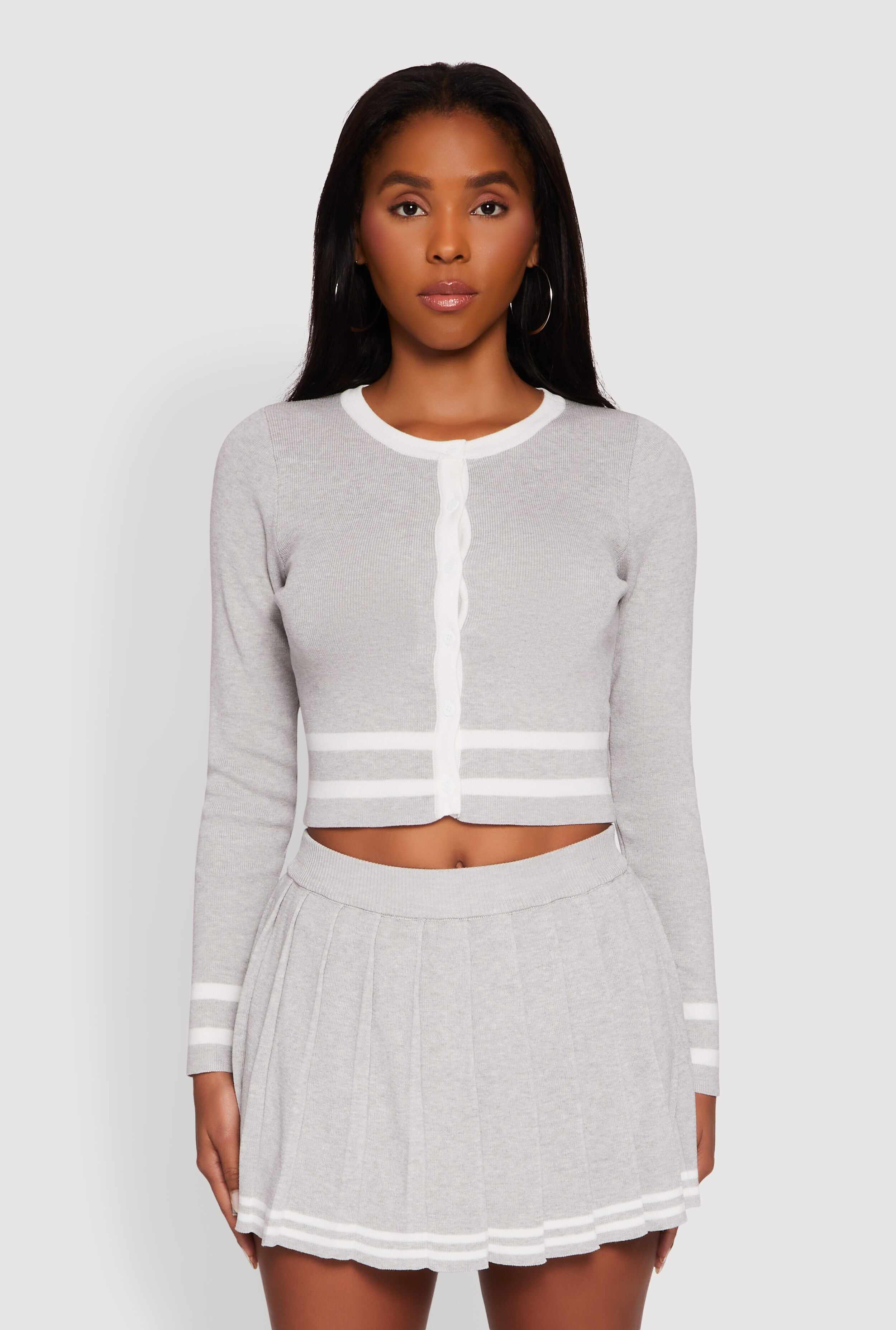Daisy Button Front Contrast Trim Cardigan