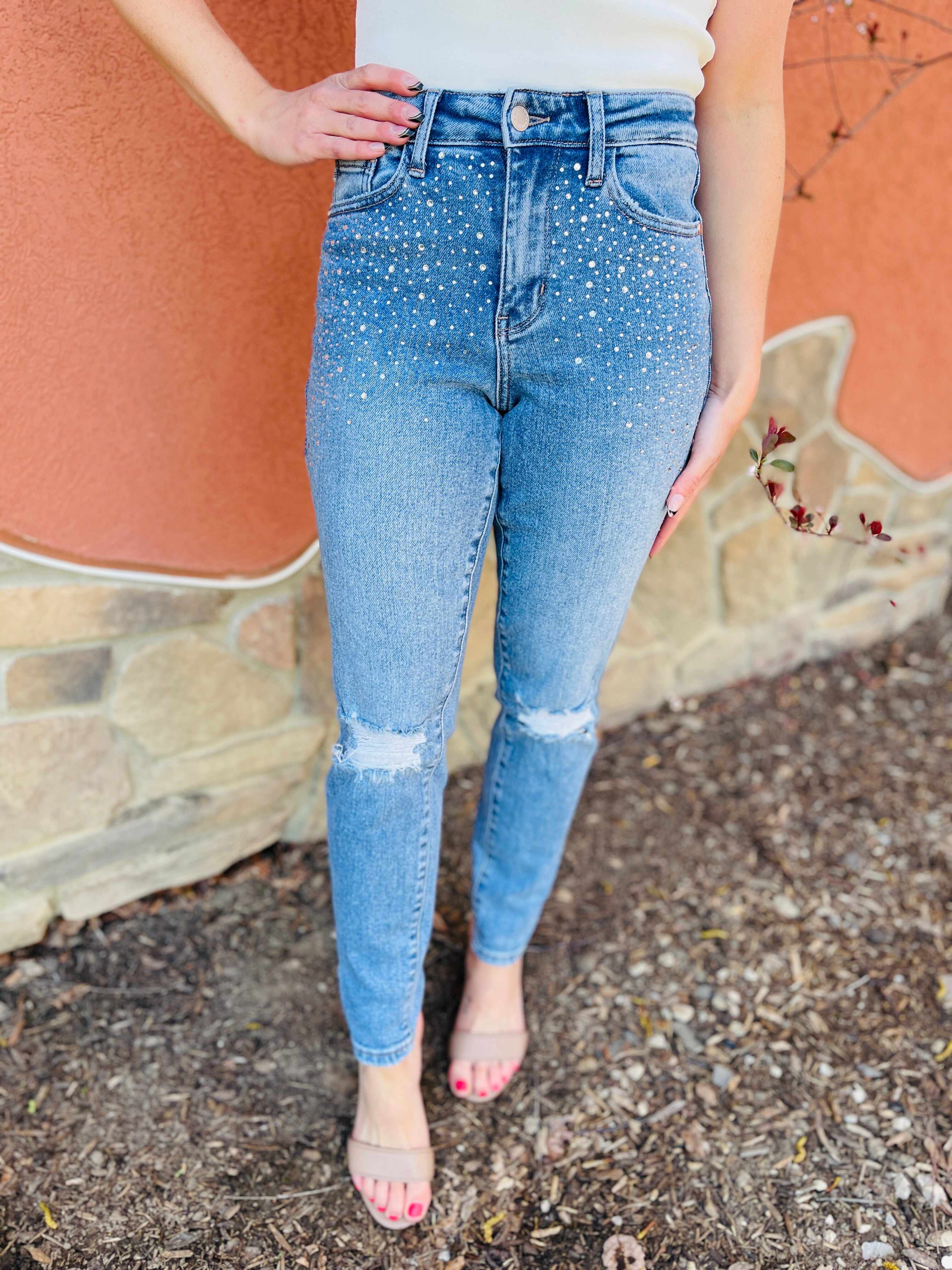 REG/CURVY Shine Bright Like a Diamond Rhinestone Straight Jeans