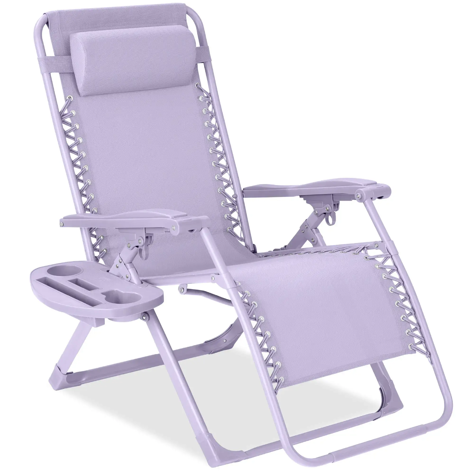 Monochromatic Zero Gravity Chair, Folding Patio Recliner w/Side Tray, Headrest