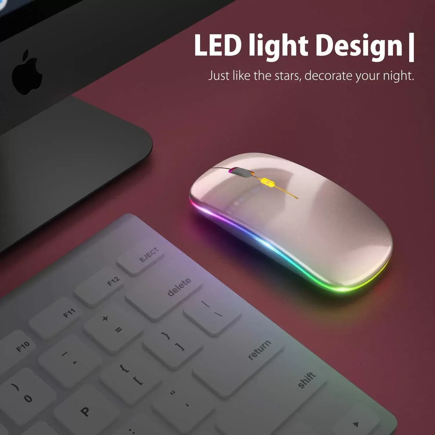 [Upgrade] LED Wireless Mouse, Slim Silent Mouse 2.4G Portable Mobile Optical Office Mouse with USB & Type-c Receiver, 3 Adjustable DPI Levels for Notebook, PC, Laptop, Computer, MacBook (Pink)