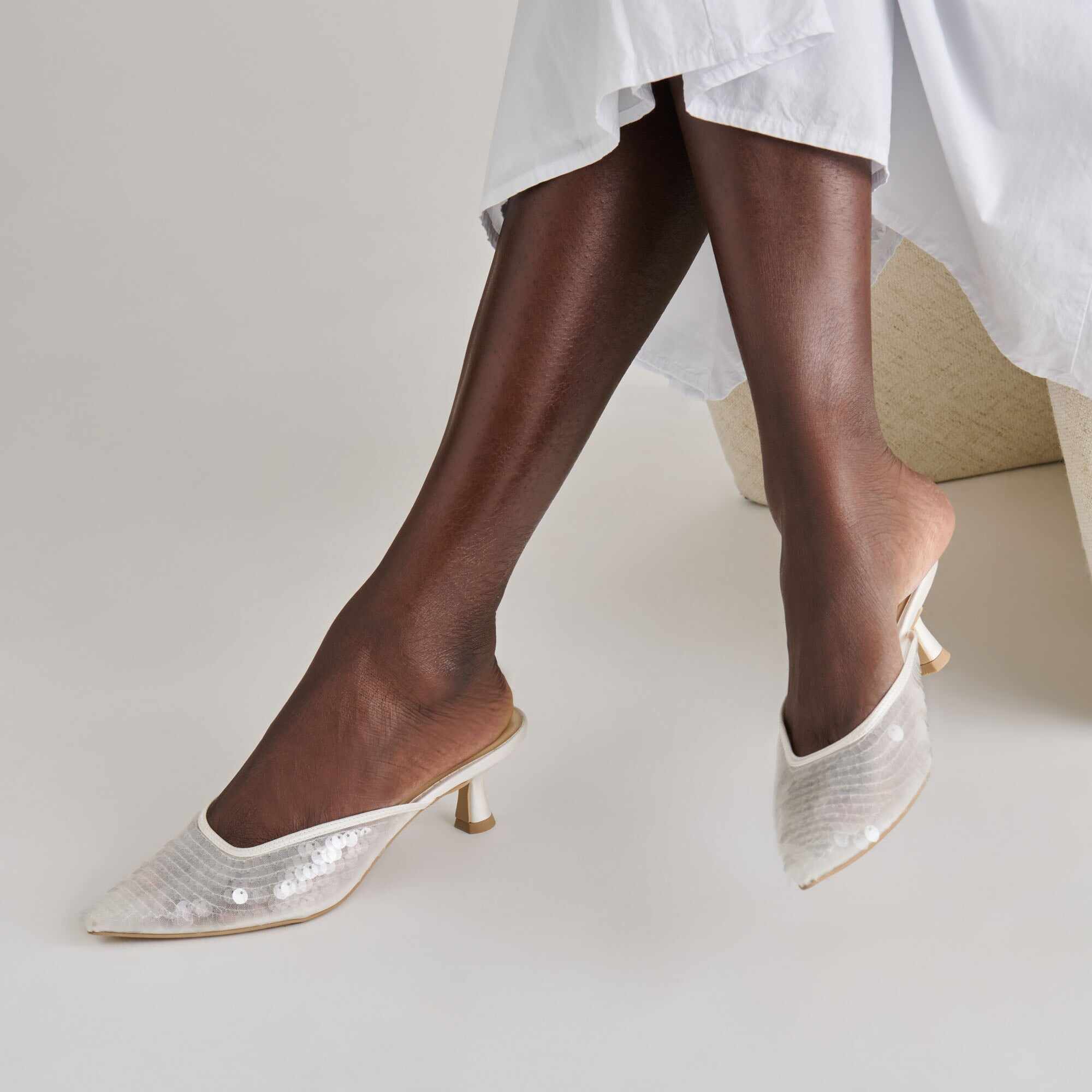 CLEO SEQUIN HEELS IVORY SEQUIN