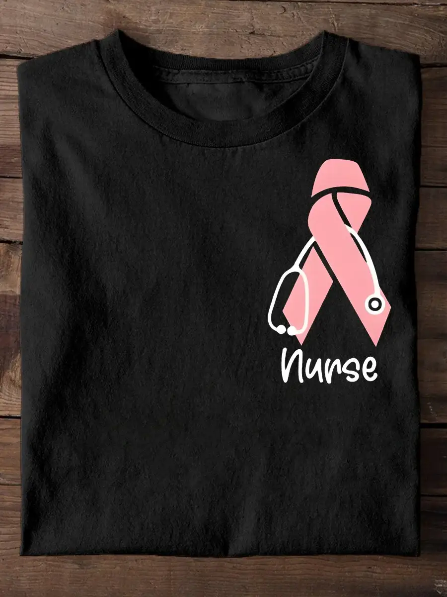 October Breast Cancer Awareness For Nurse Pink Ribbon Print T-shirt