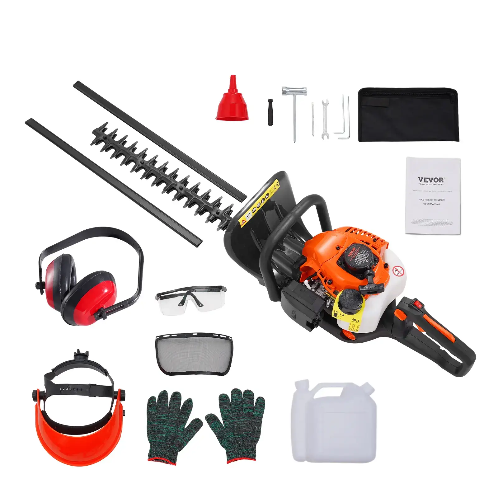 23.2-inch 26CC 2 Cycle Gas Hedge Trimmer Gas Powered Handheld Hedge Trimmer with Dual Sided Dual Action Blade180° Adjustable Trimmer HeadSuitable for Trimming ShrubsLow Bushes