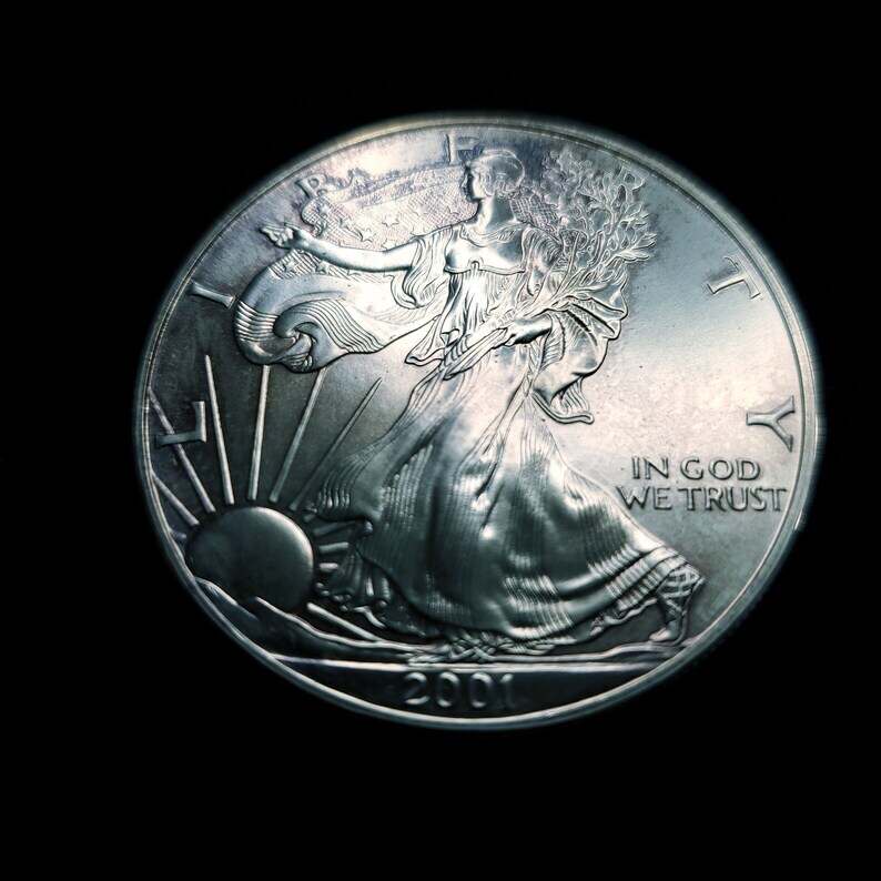 2001  American Silver Eagle   - Key date   -  1 Oz .999 - Slight toning -     Lot# 479