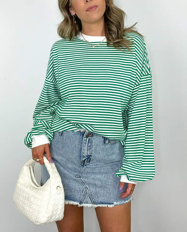 🔥Summer Arrivals🌟🌈Women's Casual Striped Crewneck Oversized Pullover
