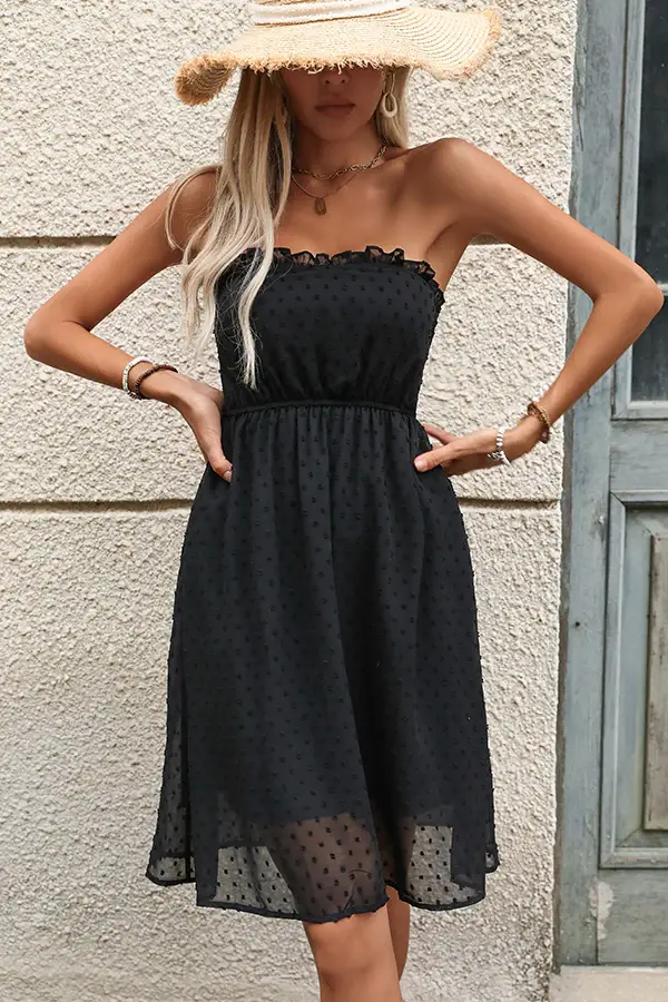 Bandeau Lace Solid High Wait Casual Dress