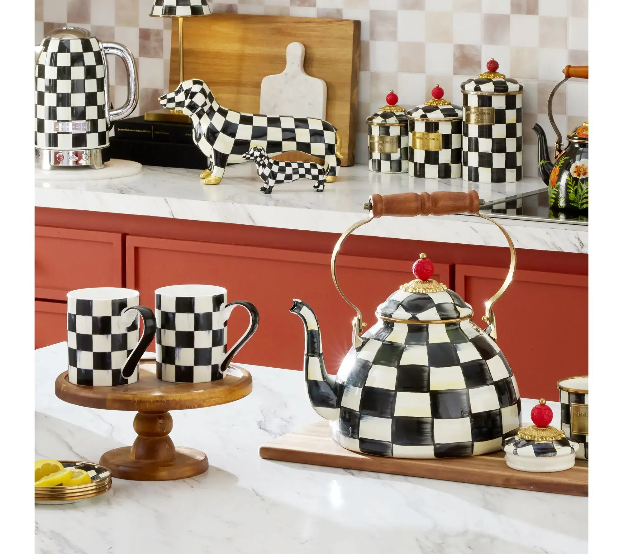 2Qt Enamel Tea Kettle and Set of 2 Mugs