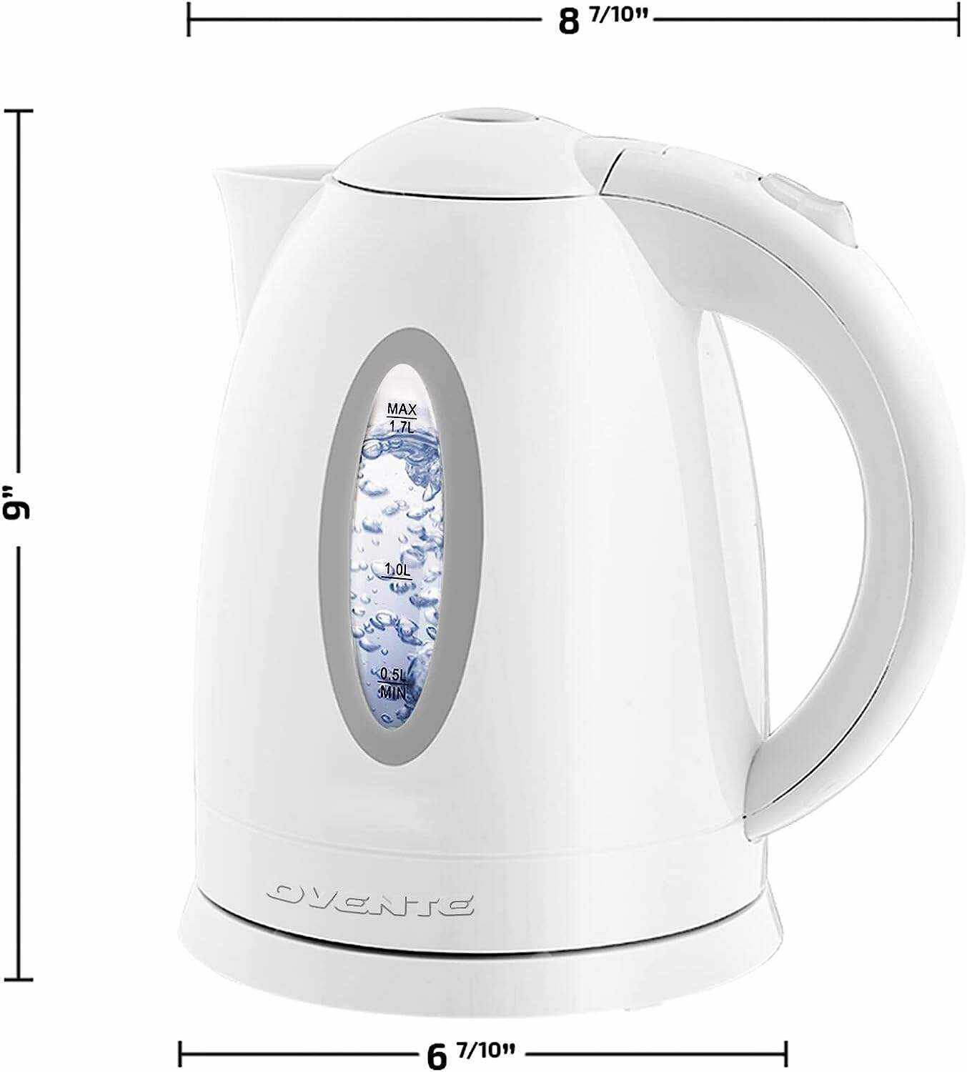 OVENTE Electric Kettle Hot Water Heater 1.7 Liter - BPA Free Fast Boiling Cordless Water Warmer - Auto Shut Off Instant Water Boiler for Coffee & Tea Pot - White KP72W