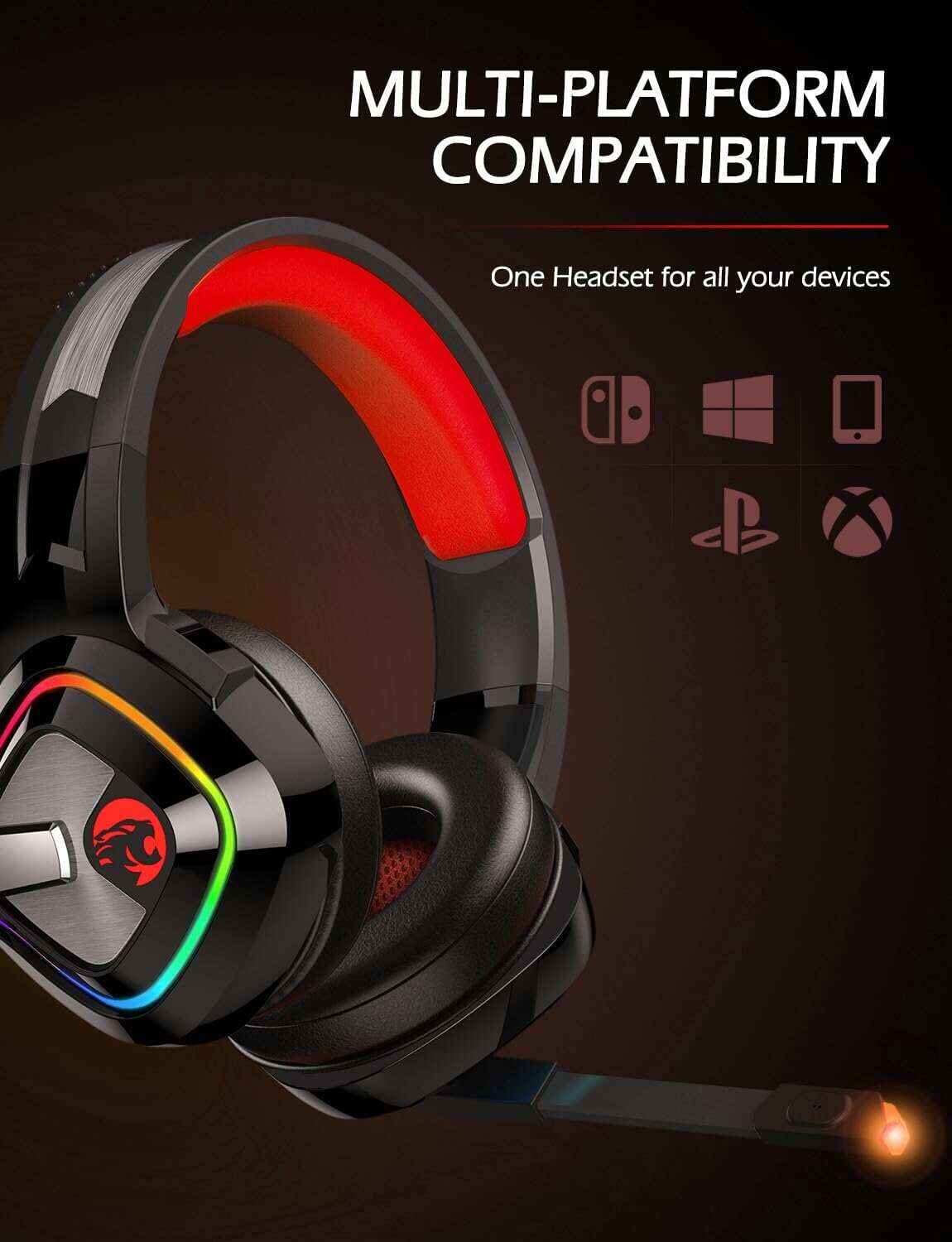 ZIUMIER Z66 Gaming Headset, Wired, Over-Ear, Noise Cancelling Mic, RGB Light, Stereo Surround Sound, Compatible with PS4, PS5, Xbox One, Laptop (Green)