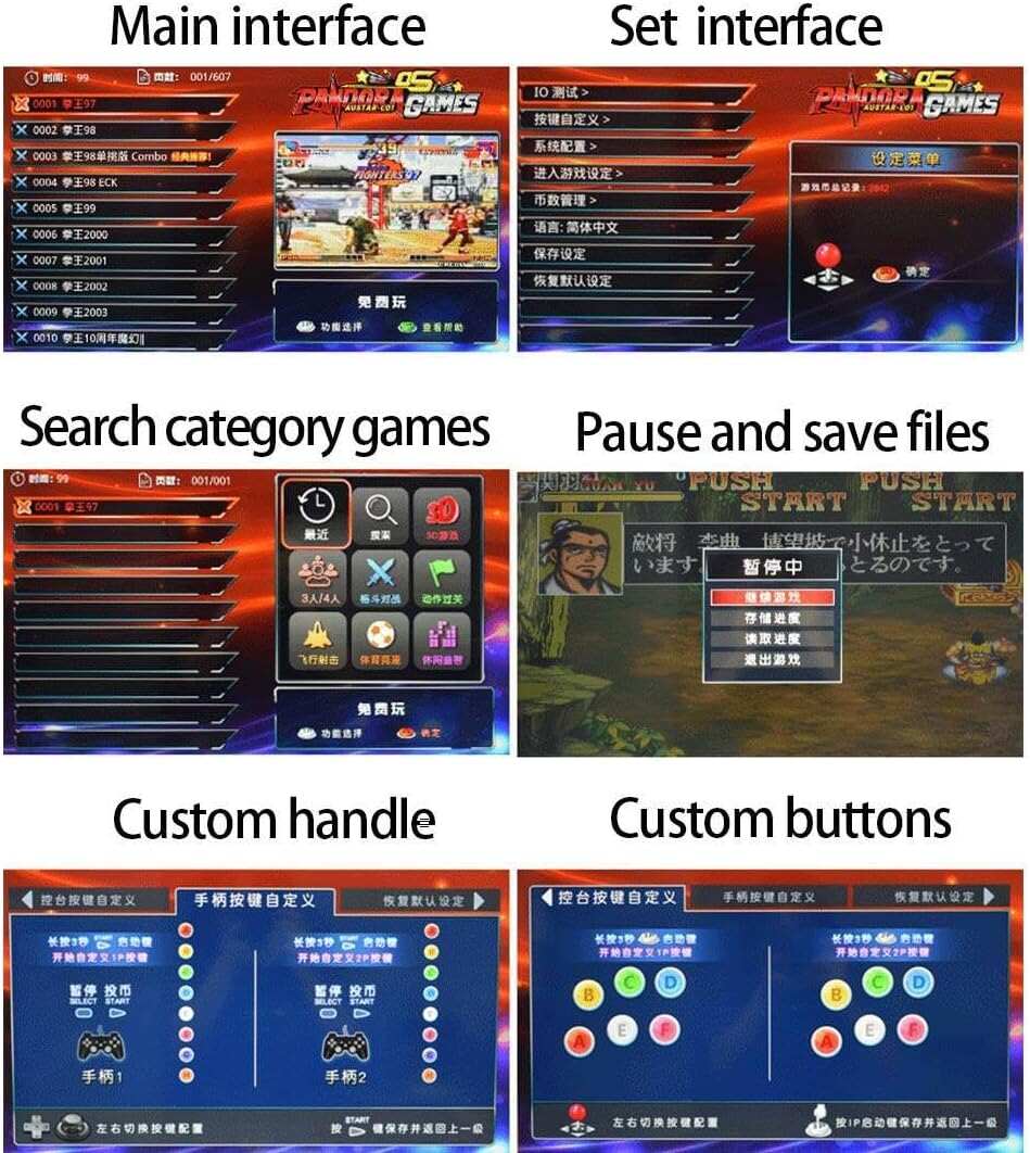 10000 Games in 1 Box Arcade Game Console, 10-inch HD Screen Game Console or PC Projector 4K TV, 2-4 Players Online Game, 3D Games, Search/ Save/Hide/Pause Game