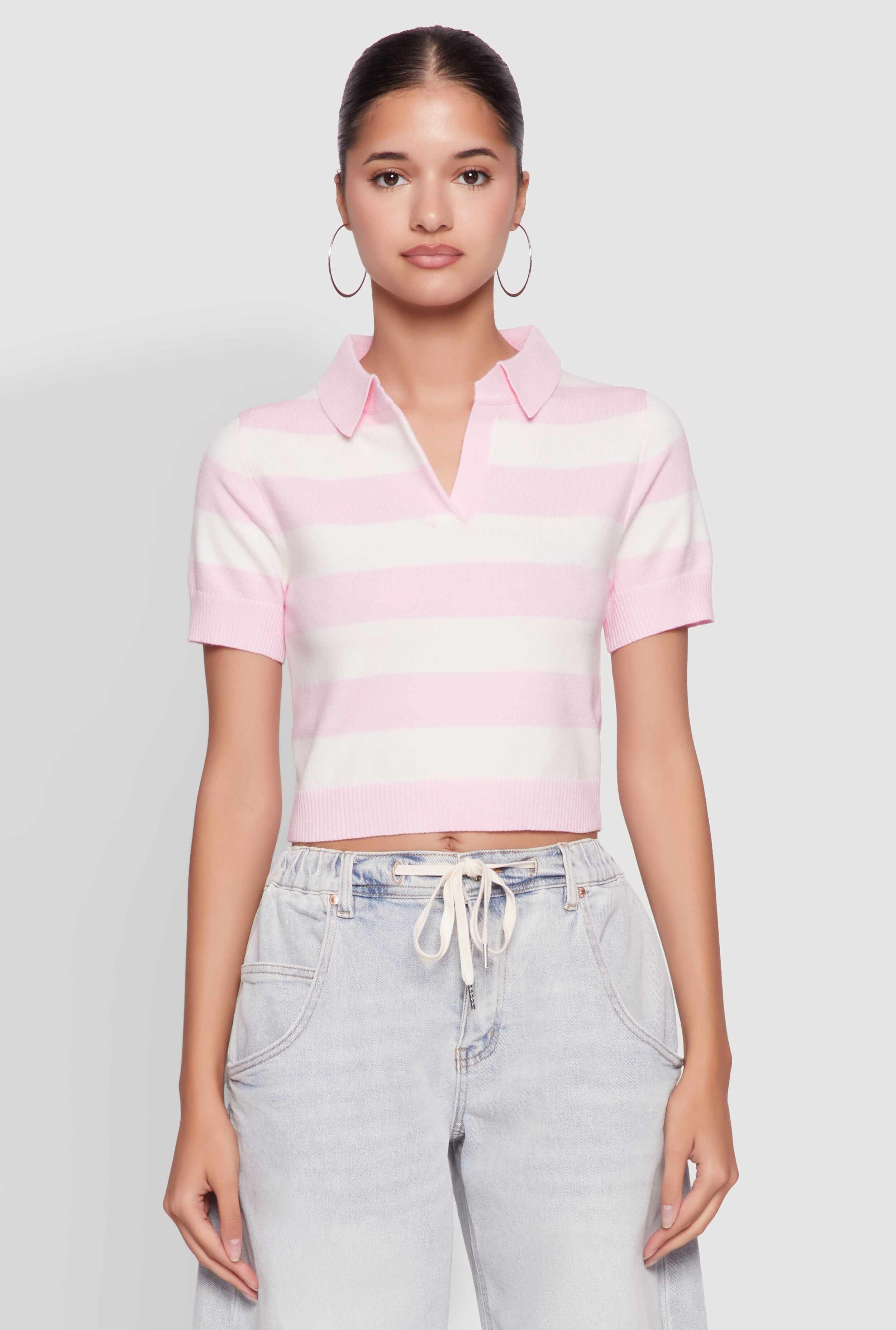 Iris Striped Crop Polo Shirt