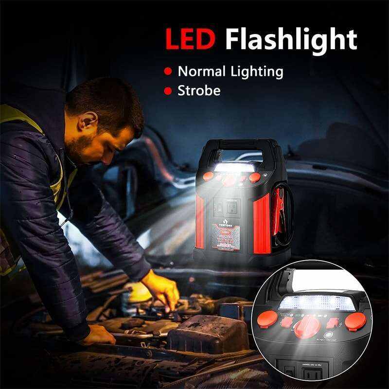 Portable Car Jump Starter 180 PSI Air Compressor Portable Power Bank Charger with LED Flashlight DC Outlet