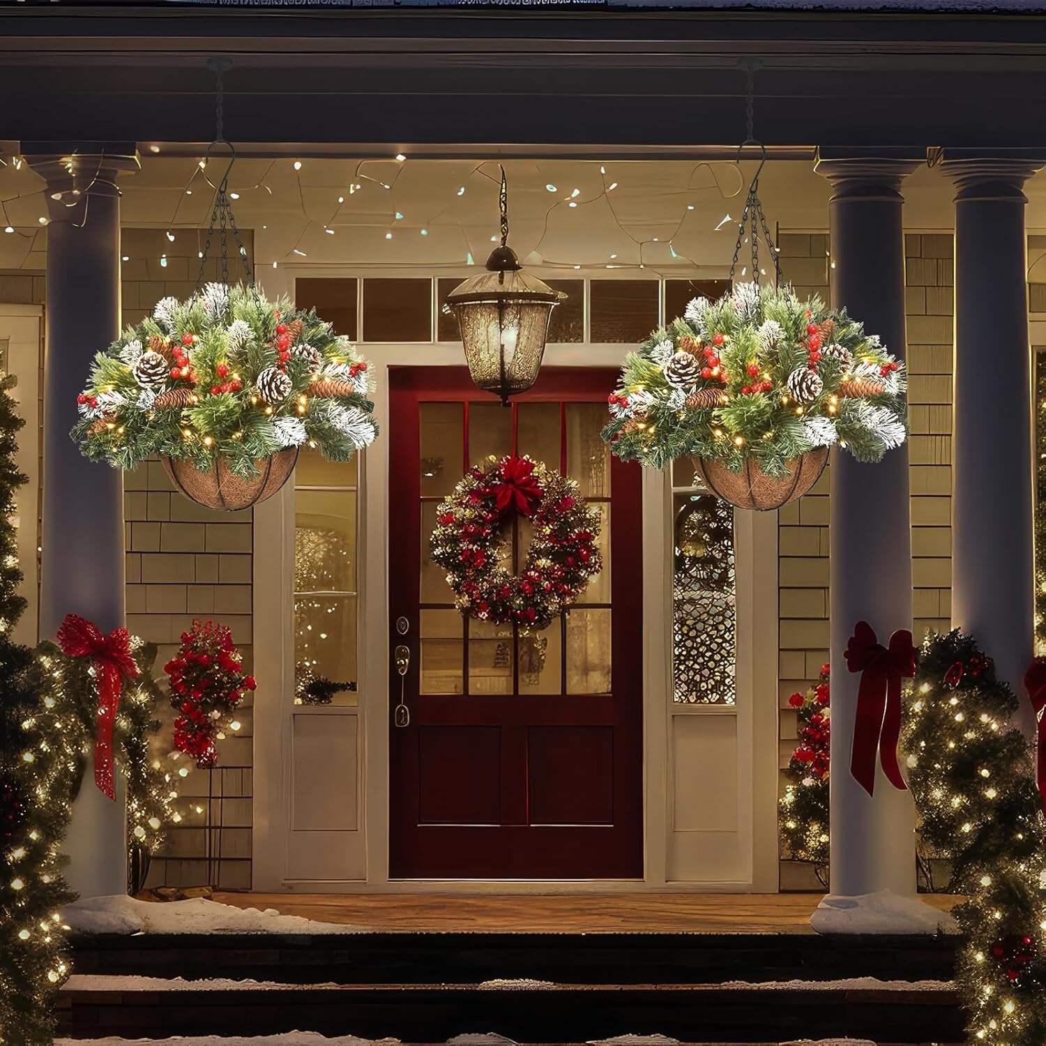 🎅HOT SALE 60% OFF⛄ - Lit 'Feel Real' Artificial Christmas Hanging Basket